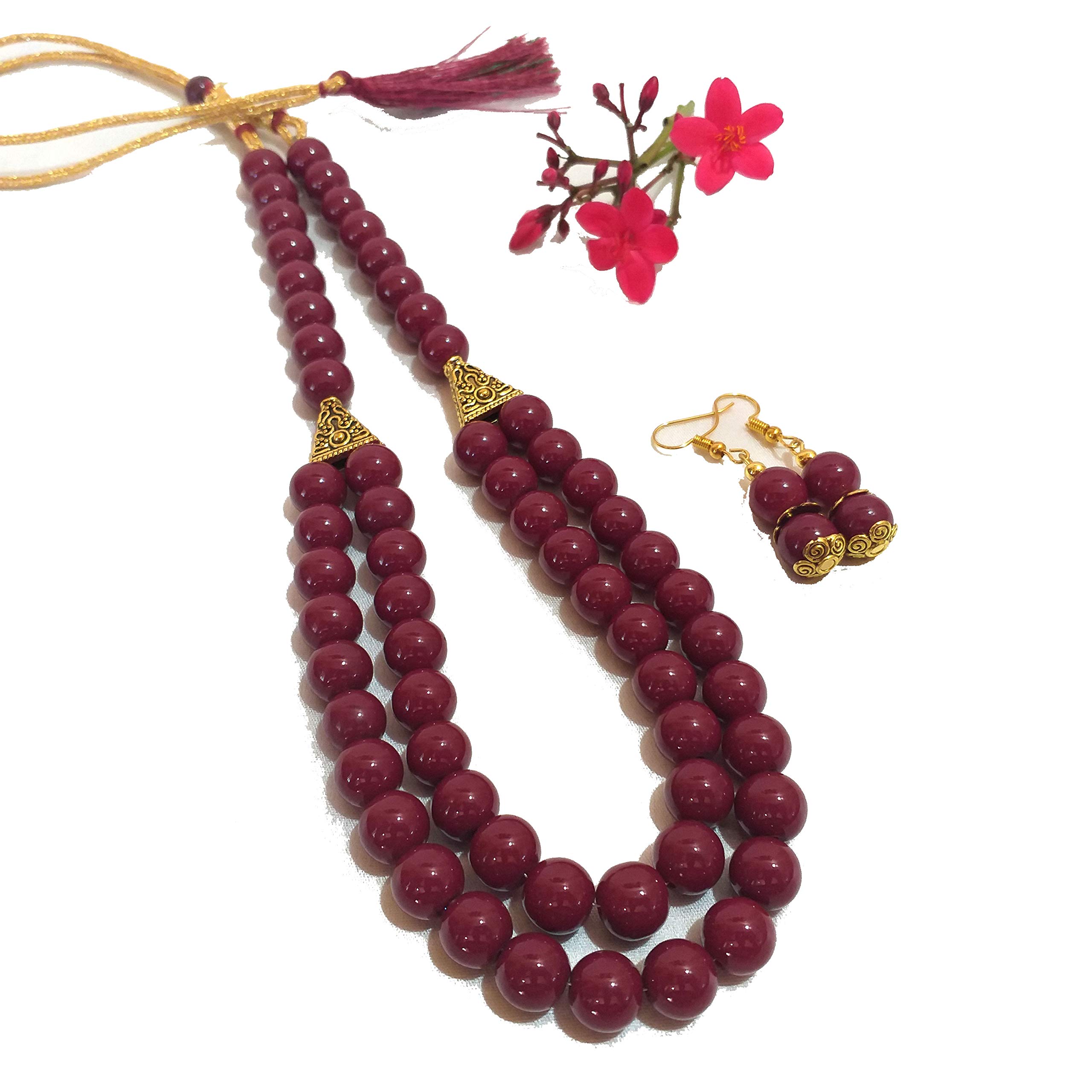 Swaroop Designer jewellersBeaded Oxidise Antique Handmade Glass Beads jewellery set for women (Pink)