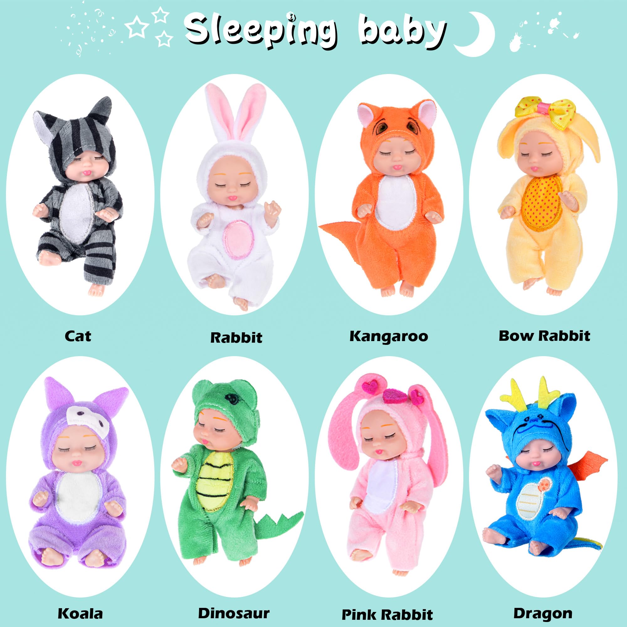 Paquete de 8 mini muñecas de bebé, muñecas realistas con temática de animales de 4 pulgadas para niñas 3
