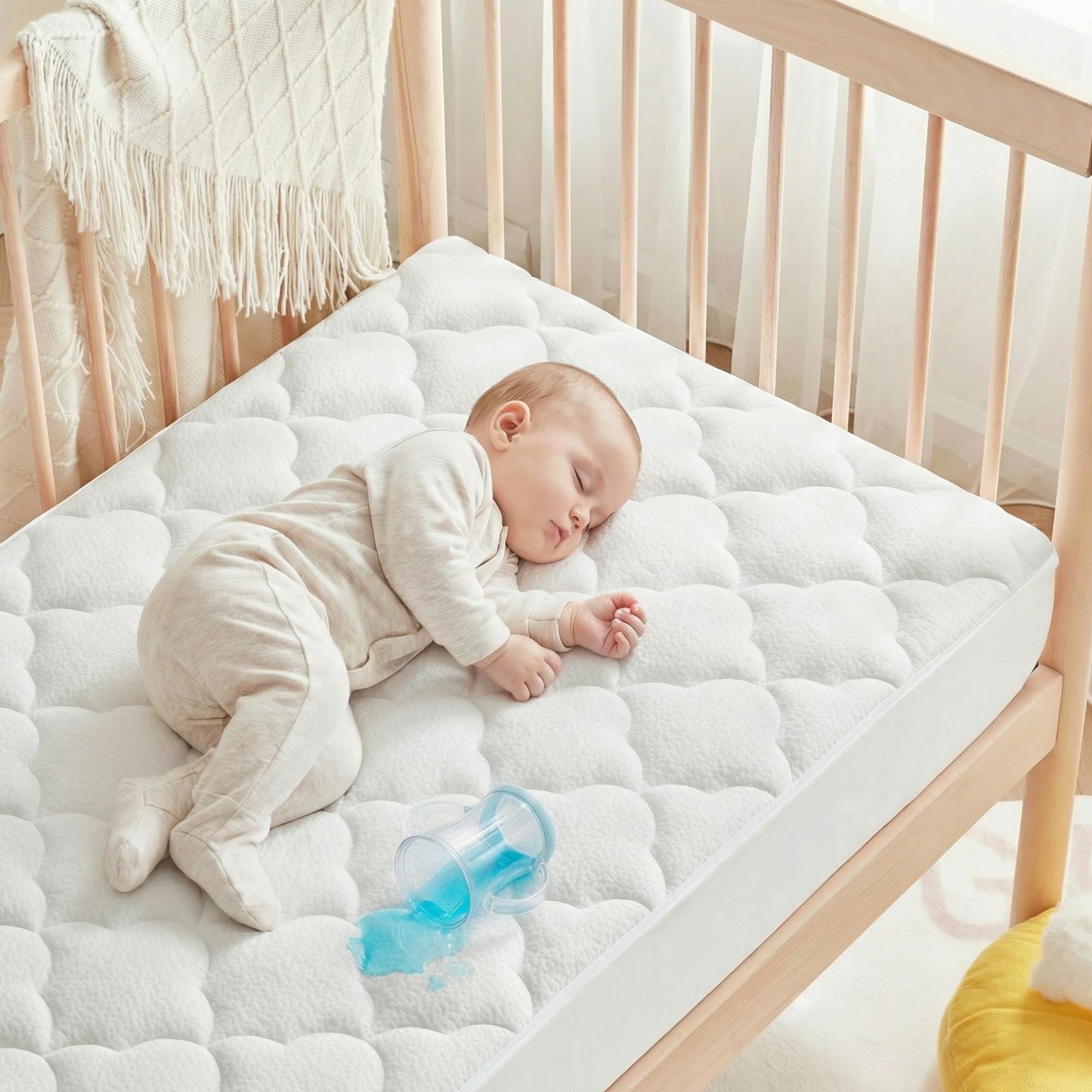 SLEEP ZONE Waterproof Crib Mattress Protector Pad 2-Pack - Quilted, Fitted Baby Mattress Cover 28"x52" - Soft Breathable Toddler Mattress Pad Noiseless Infant Bed Topper - Deep Pocket 14", White