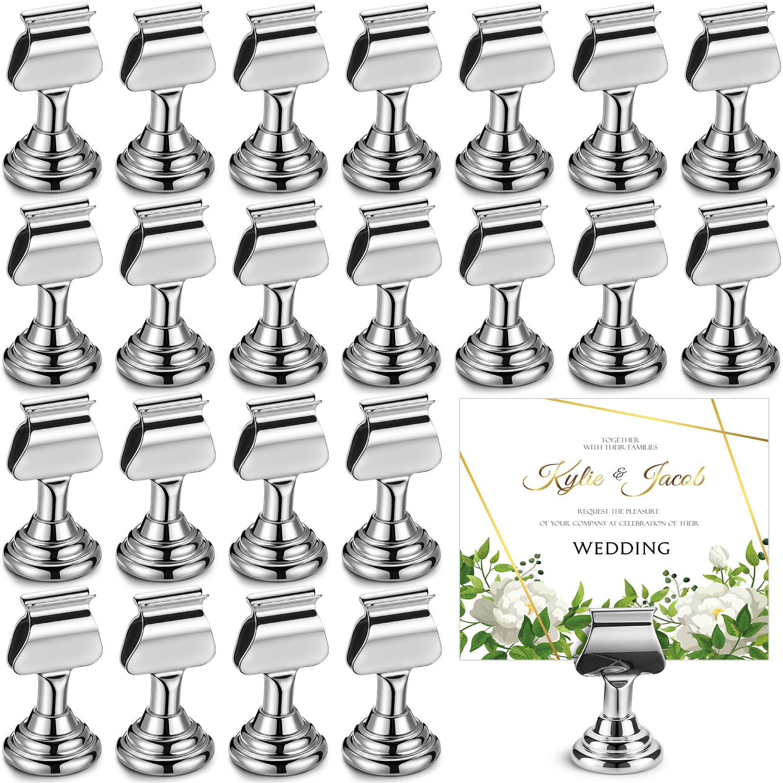 Kathfly 24 Pcs Wedding Table Number Holders 1.7 Inch Metal Silver Mini Place Card Holders Bulk Harp-clip Table Sign Stands Card Holder Display Picture Memo Notes Menu for Restaurants Birthday Decor