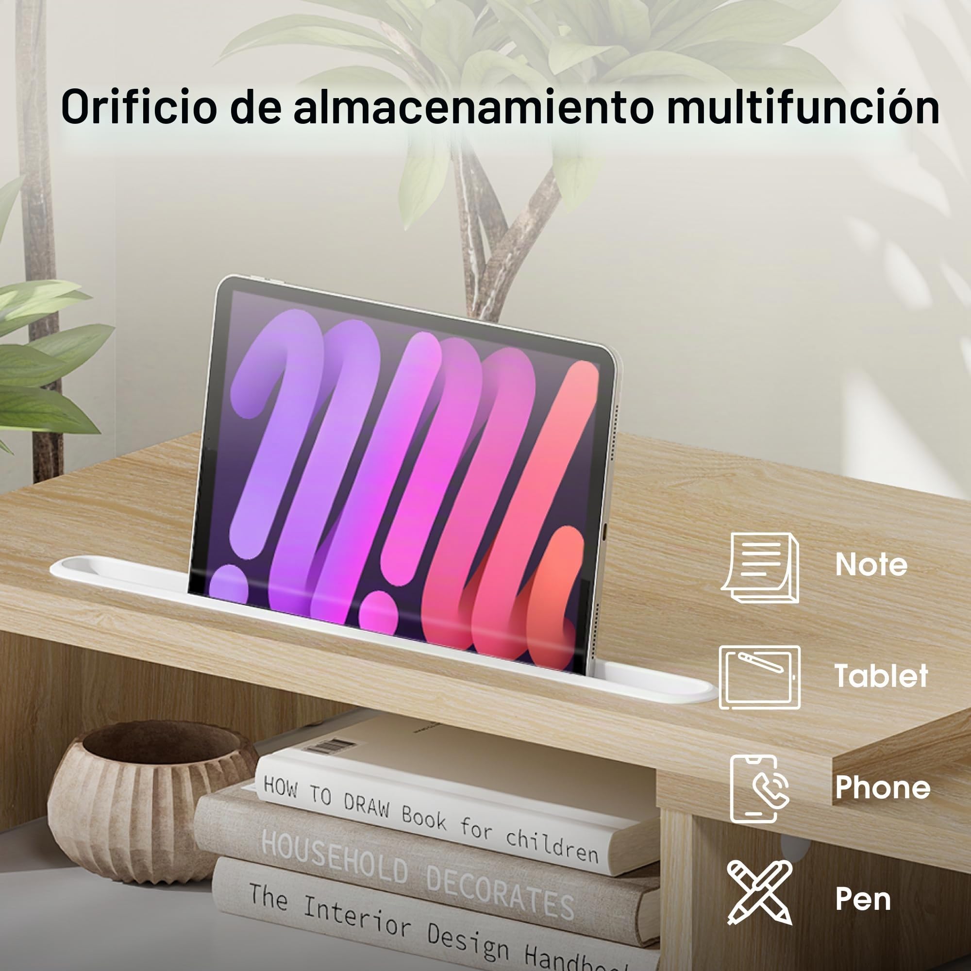 FITUEYES Soporte Monitor Elevador Monitor de Madera con 2 Soporte para Teléfono, Longitud y Ángulos Ajustables para 2 Monitores 79-111,2 x 27 x 10,5cm (Amarillo) DT111106WO