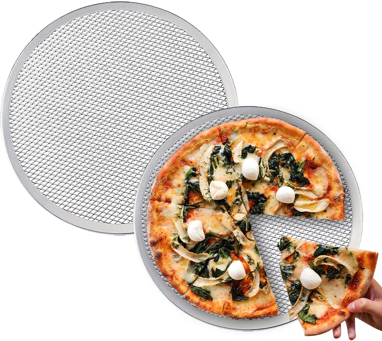2 Pack 12 Inch Pizza Screen Non-Stick Bakeware Baking Screen, Aluminum Pizza Pan with Holes Pizza Mesh, Seamless