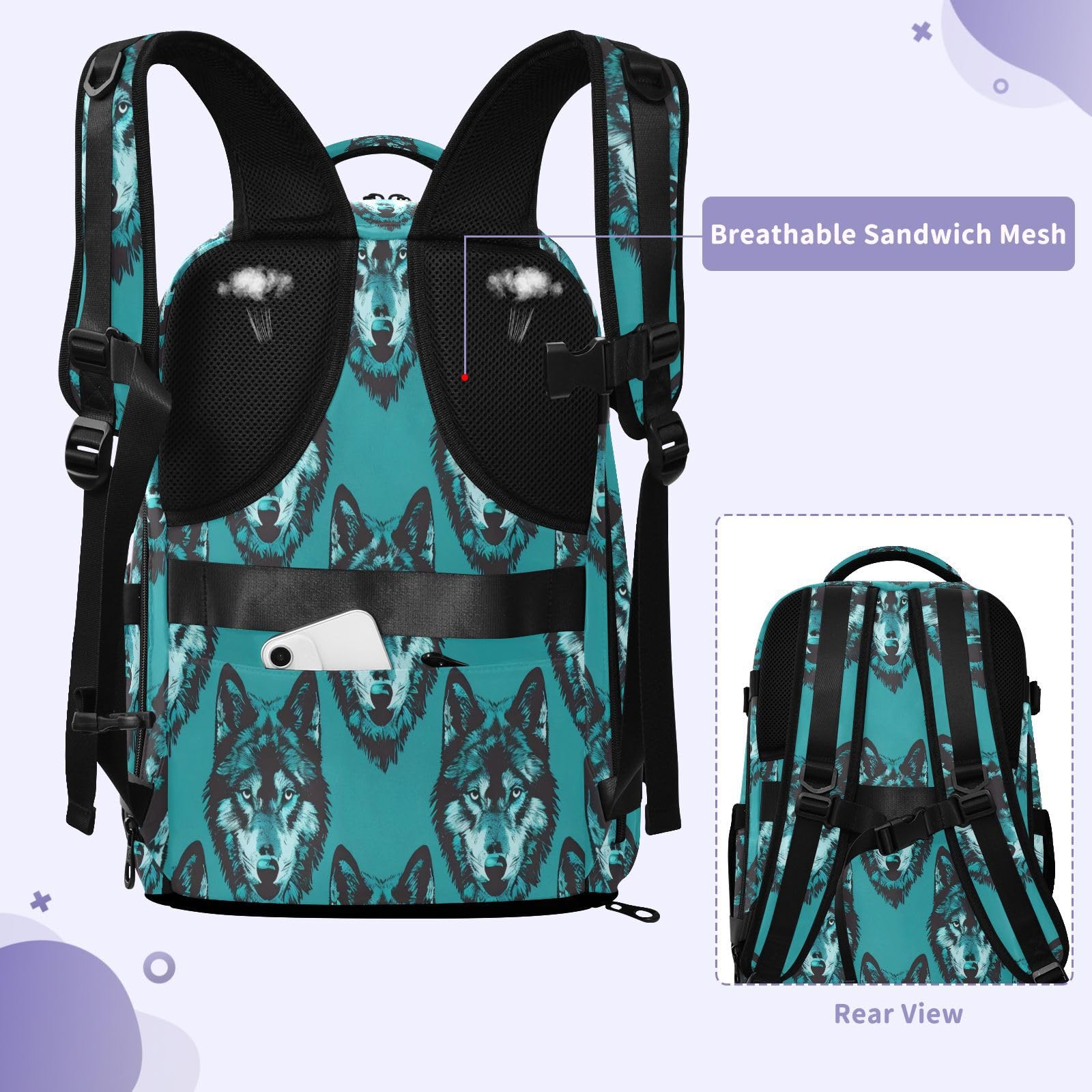 Plecak Torba na laptopa 15-calowa torba na laptopa do szkoły 20 l | Stylowa torba podróżna stary styl zwierzę wilk turkus podróż niezbędnik do samolotów mochilas para hombre 20L