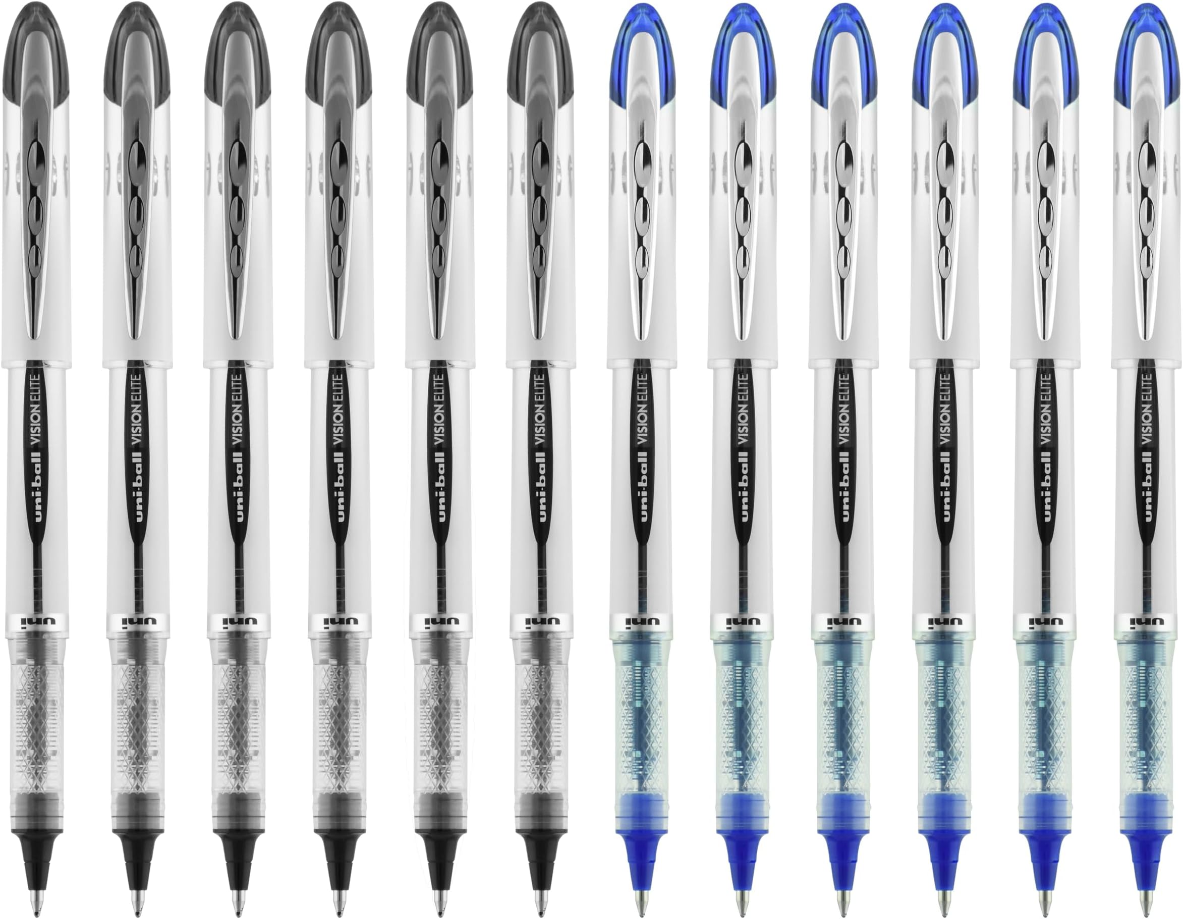 uni-ball Vision Elite Rollerball Pens - 12 Pack (6 Black & 6 Blue Ballpens) - 0.8mm Bold Point Tip - Uni Super Ink Protects Against Water, Fraud, Fading - Ideal for Personal Use, School, Office, Home