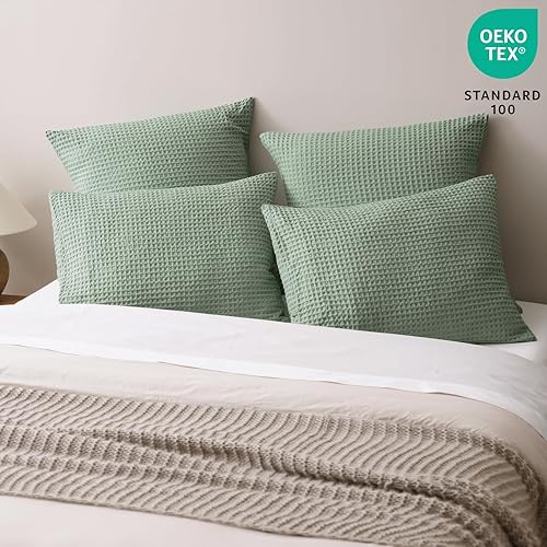 Miniatura 2 de PHF Juego de 2 fundas de almohada ultra suaves con tejido de gofre, tamaño King de 20 x 36 pulgadas, sin relleno, fundas de almohada transpirables y