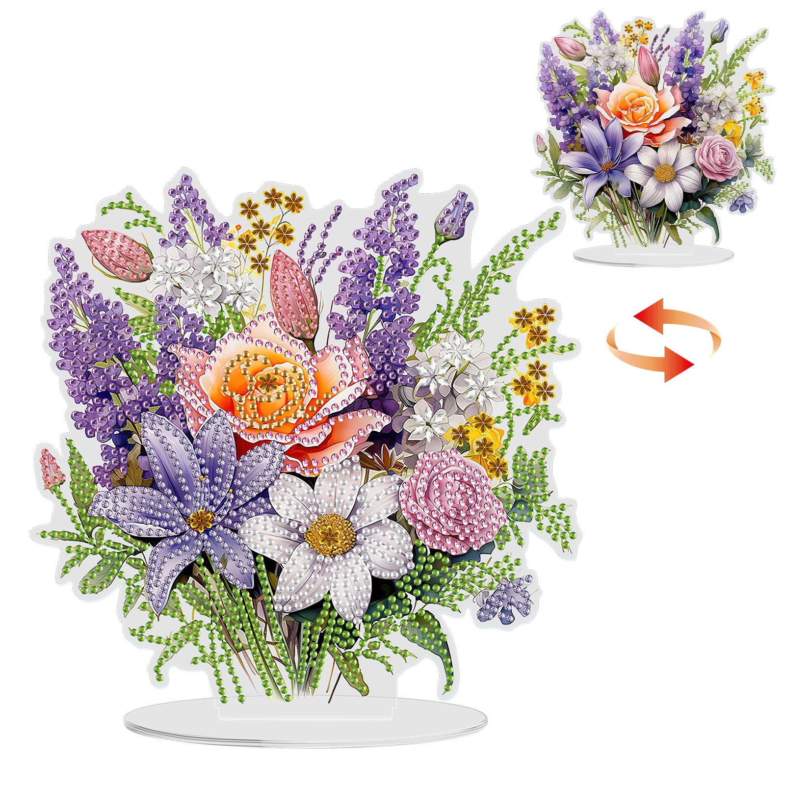 NAIMOER Flowers Diamond Painting Desktop Ornament Double Sided, Stand Up Diamond Art Ornaments for Adults, DIY Special Diamond Gem Craft Tabletop Placement Board Kit for Home Decor