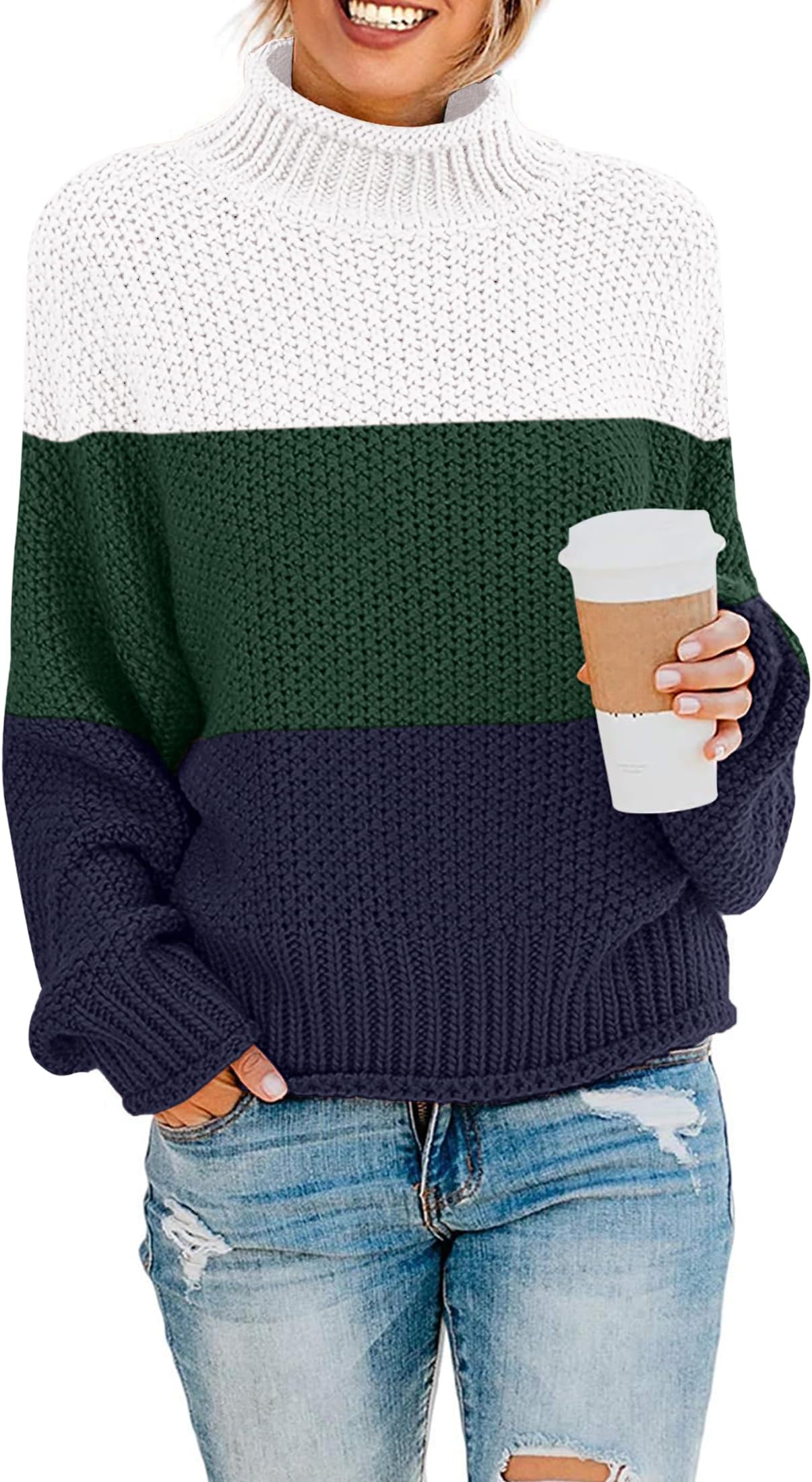 ZESICAWomen's Turtleneck Batwing Sleeve Loose Oversized Chunky Knitted Pullover Sweater Jumper Tops