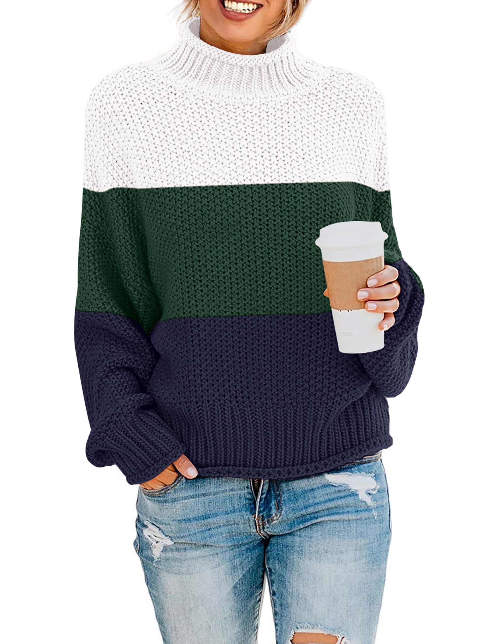 ZESICAWomen's Turtleneck Batwing Sleeve Loose Oversized Chunky Knitted Pullover Sweater Jumper Tops