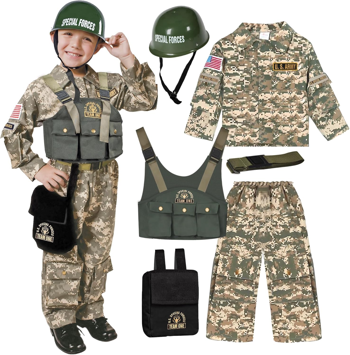 (Size:M)Dress Up America Army Costume for Boys – Military Soldier Special Forces Set – Kids Tactical Outfit for Halloween & Roleplay Large