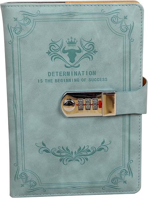 Diary with Lock, PU Leather Password Lock Notebook, Lockable Journal for Adults with Combination Lock, A5 Writing Notebook Secret Notepad for Office Women Men