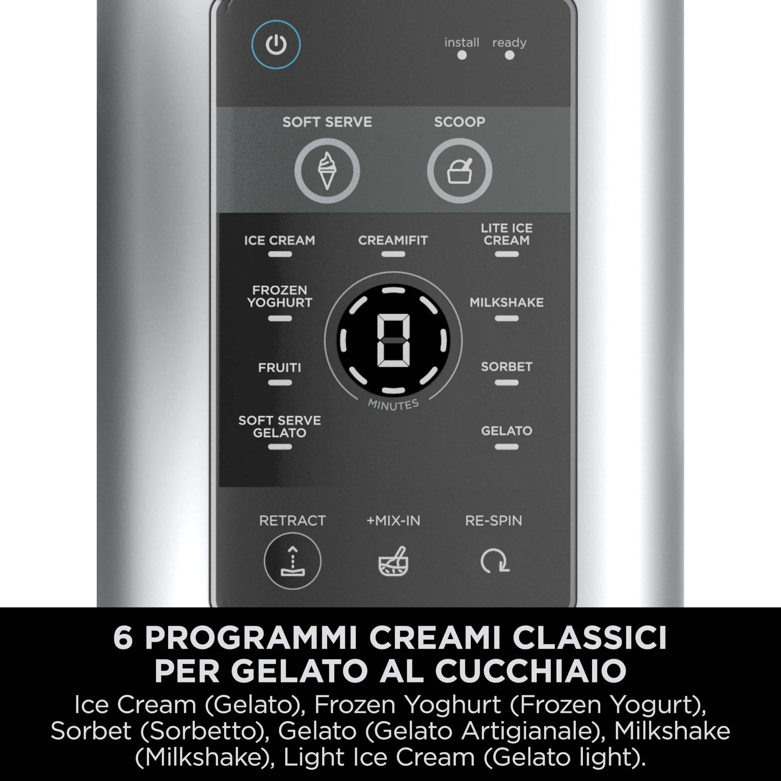 Ninja CREAMi Scoop & Swirl, Gelatiera con 2 vasetti, gelatiera 13 funzioni, gelato alla spina, gelato artigianale, sorbetto, opzione Extra, argento platino, NC701EU