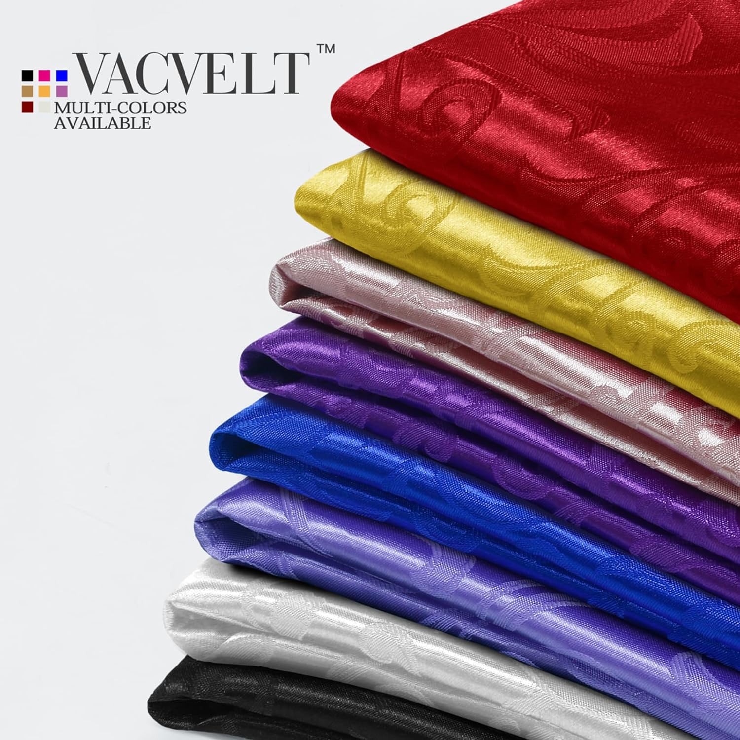 VACVELT Damask Jacquard Satin Fabric by The Yard, 60 Inch Wide Red Satin Fabric Shiny Cloth Fabric, Silky Brocade Fabric for Bridal Dress, Wedding Decorations, Crafts, Sewing, Draping (10 Yards)