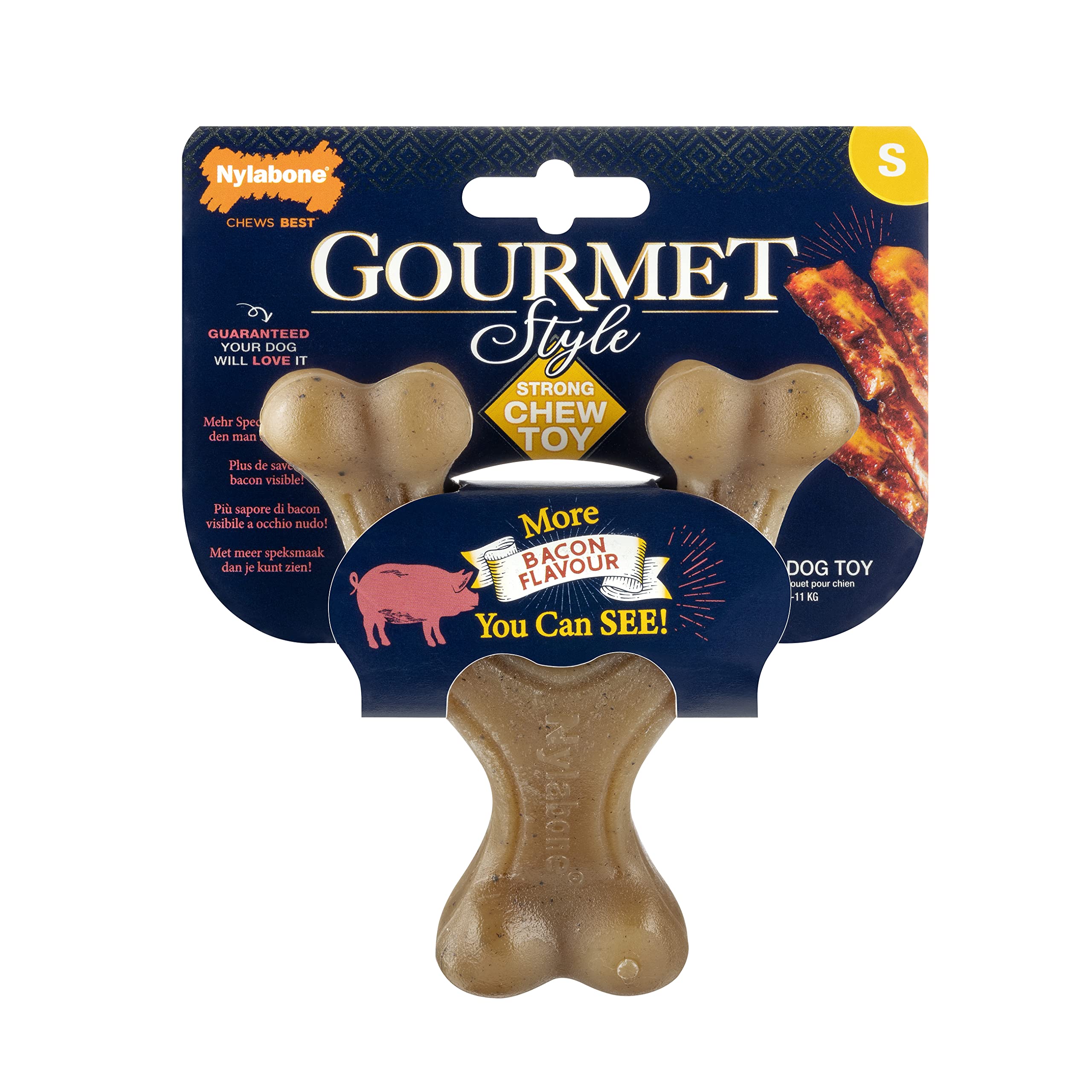 Nylabone Maximum Strength Tough Extreme Gourmet Wishbone - Juguete masticable para Perros, infundido con Sabor Extra a Tocino en Todo el Hueso, pequeño, para Perros de 0 a 11 kg, marrón