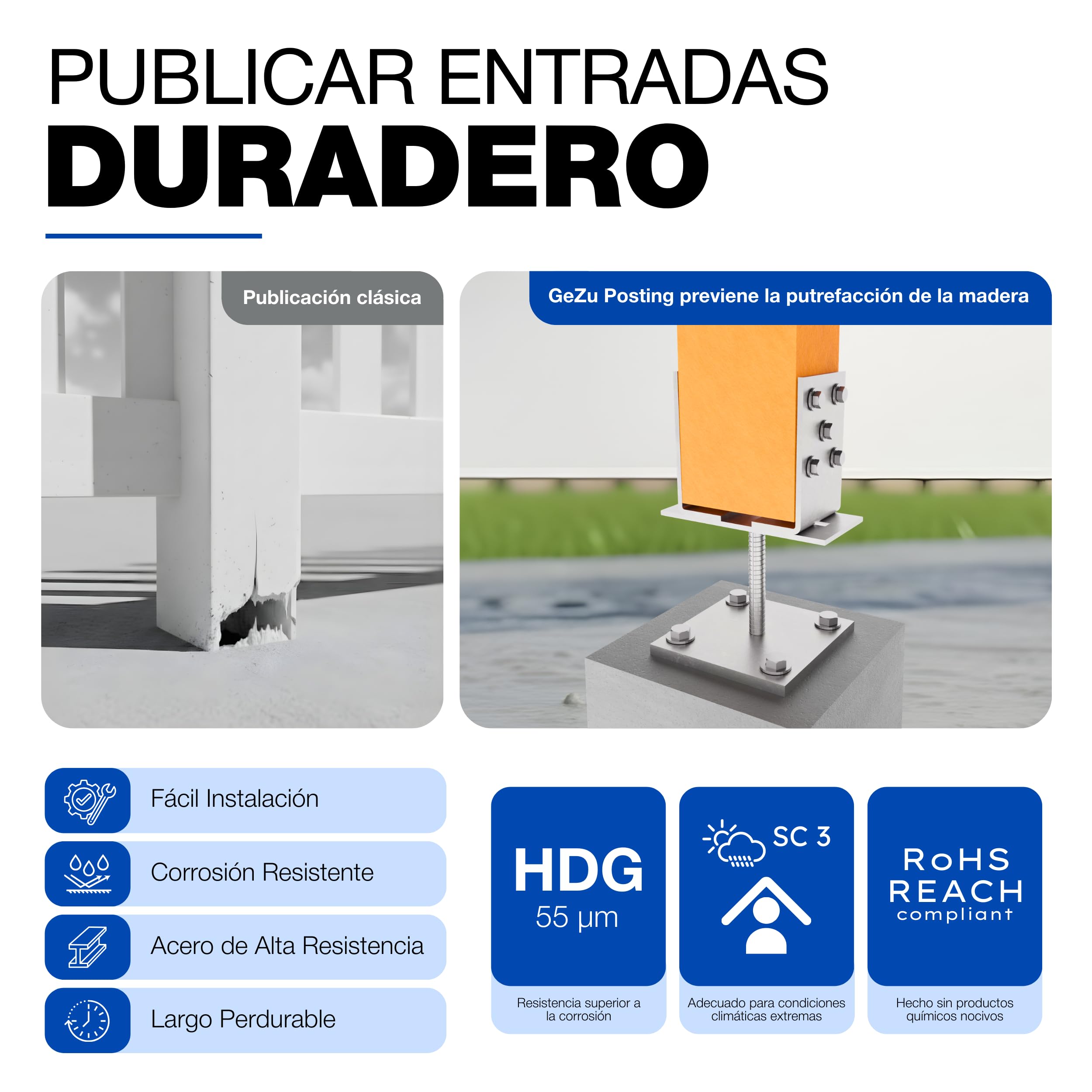 GeZu Impex Soporte de Poste en U Ajustable con Placa 100x100mm | Galvanizado Electrolítico 0-160 mm Ancho Soportes Metálicos Ajustables Tipo U Perno de Anclaje Base de Poste