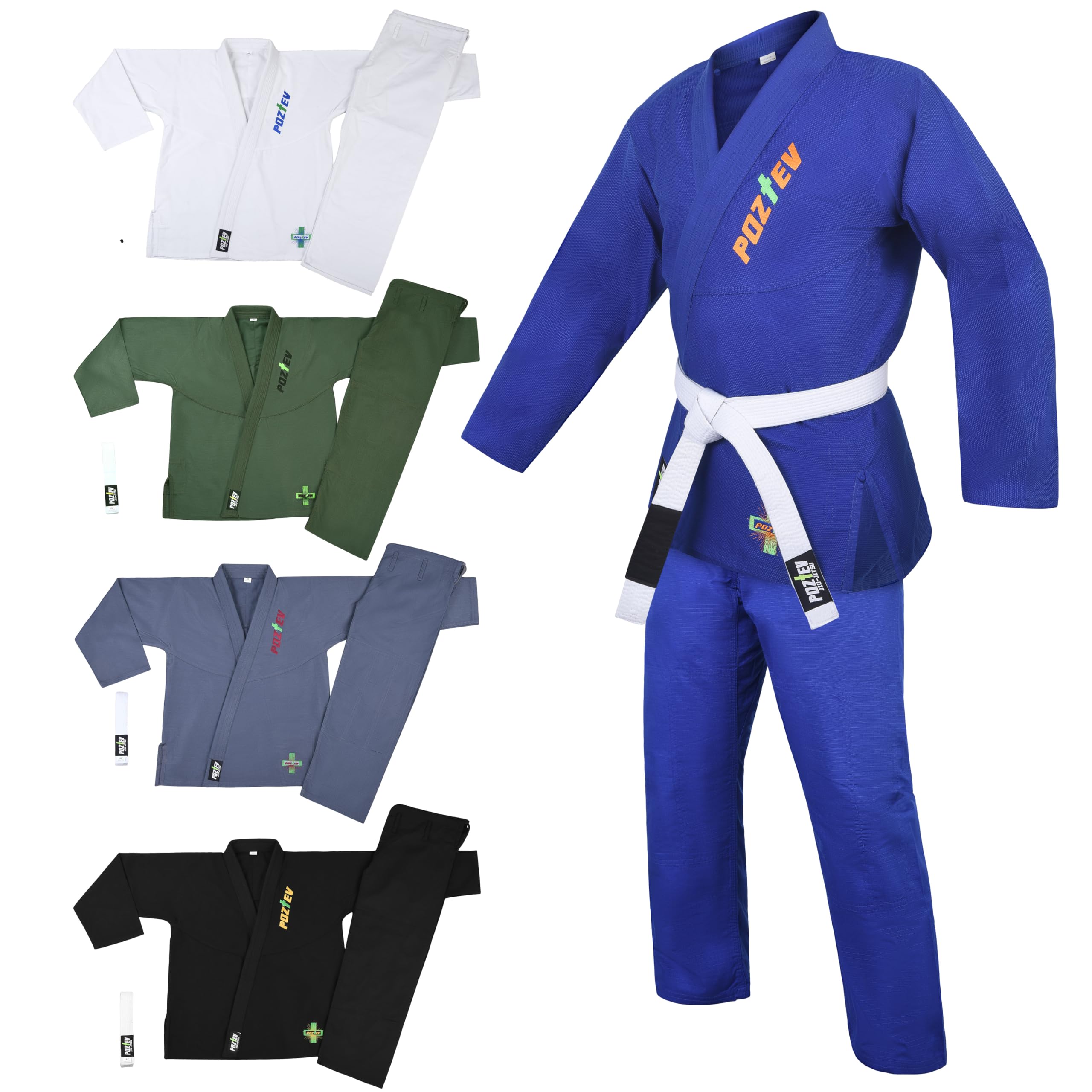 POZTEVBrazilian Jiu Jitsu Gi for Men & Women BJJ Gi Grappling Kimonos Preshrunk Lightweight Fabric Martial Arts Uniform