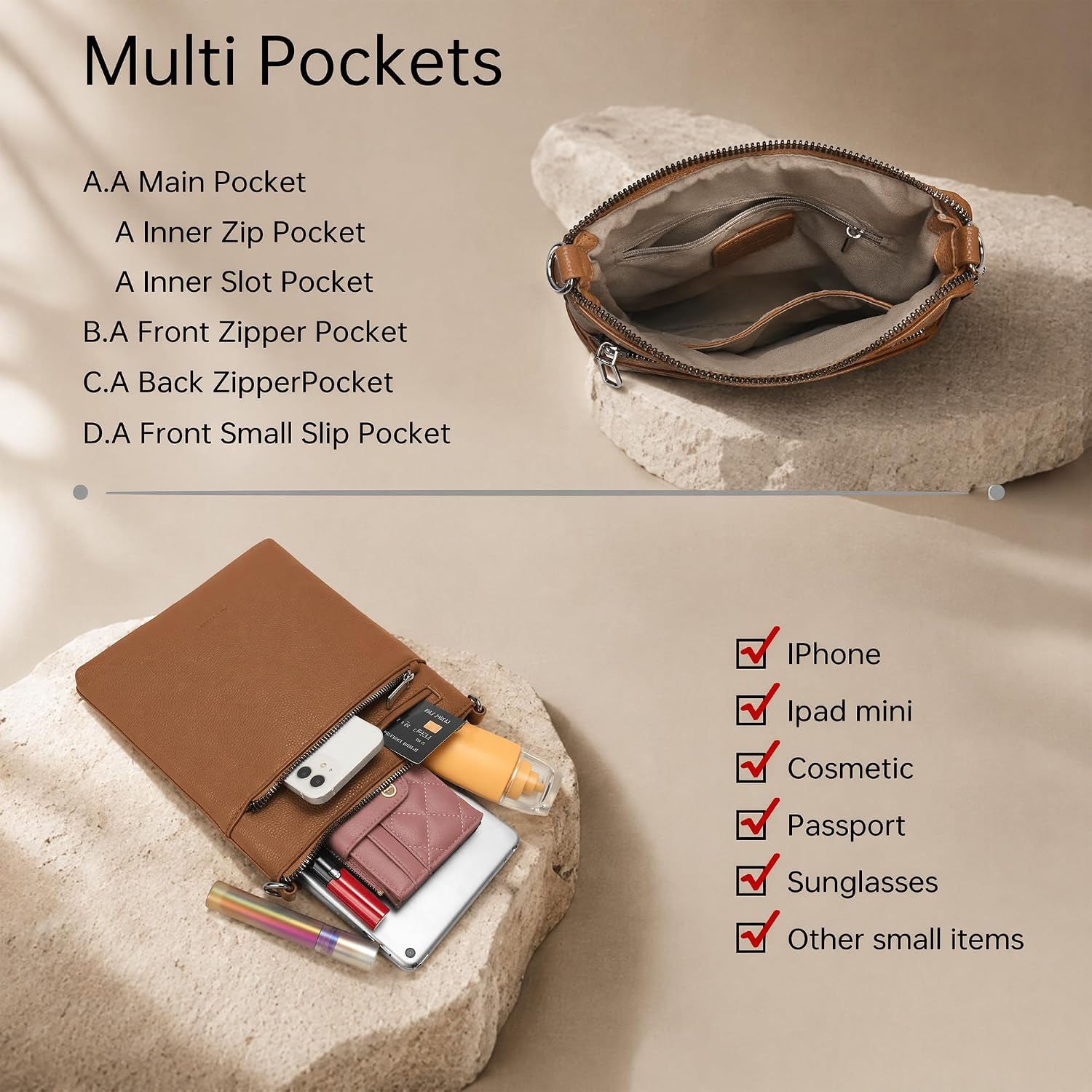 Leather Small Crossbody Purses for Women - Lightweight Cross Body Bags with Adjustable Shoulder Strap