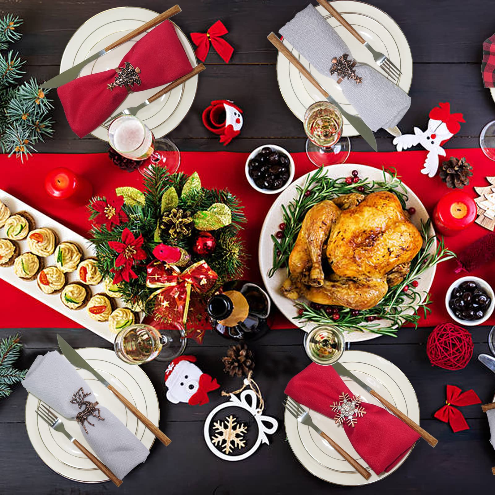 HADDIY Weihnachts-Serviettenringe, Set mit 12 Retro-Schneeflocken, Hirsch, Xmax Baum-Serviettenhalter für Winter, Urlaub, Abendessen und Weihnachtsfeier, Tischdekorationen