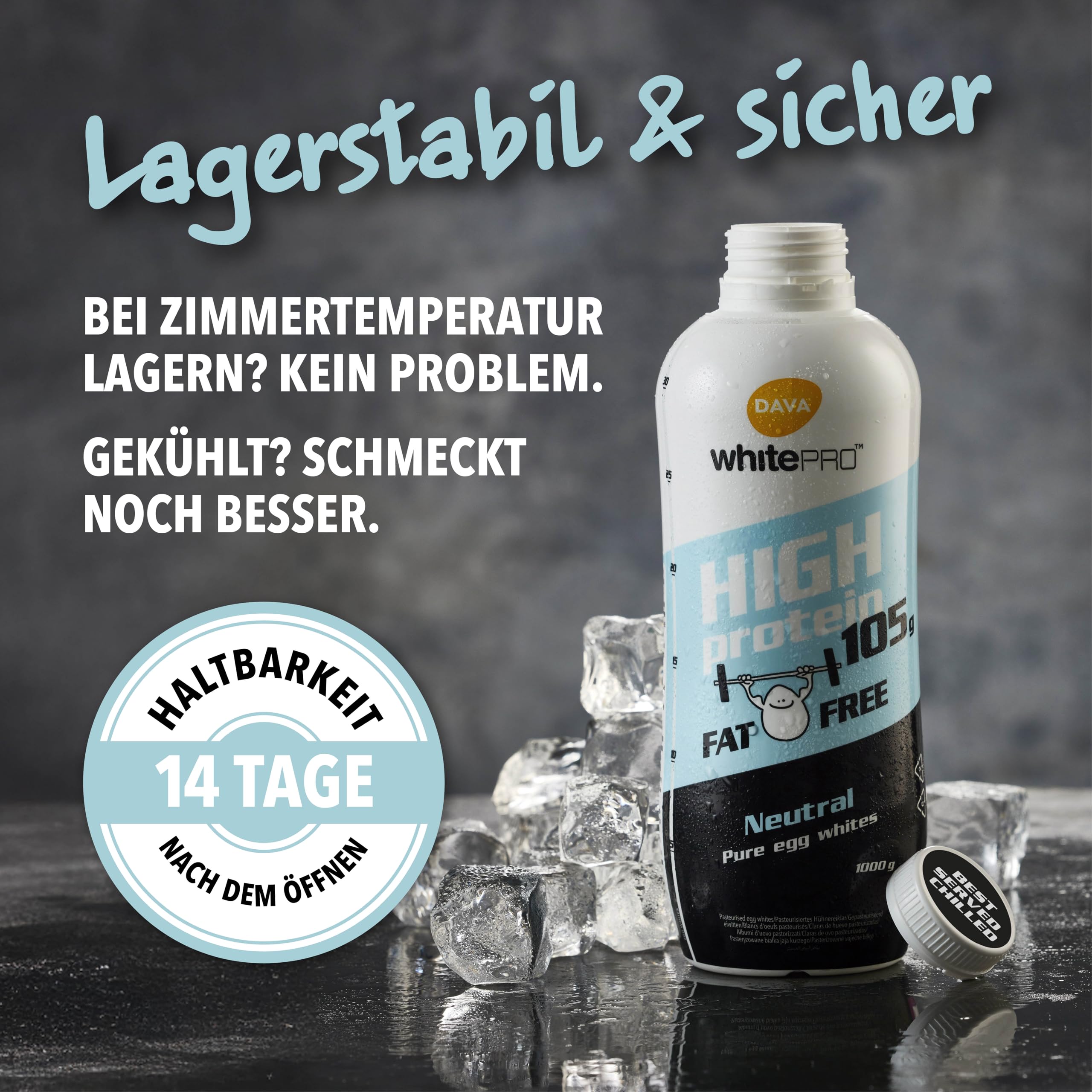 DAVA whitePRO™ Flüssiges Eiklar 6x 1kg Flaschen – 105 g reines Eiweiß pro Flasche DAVA whitePRO Barn Egg Whites 1 kg