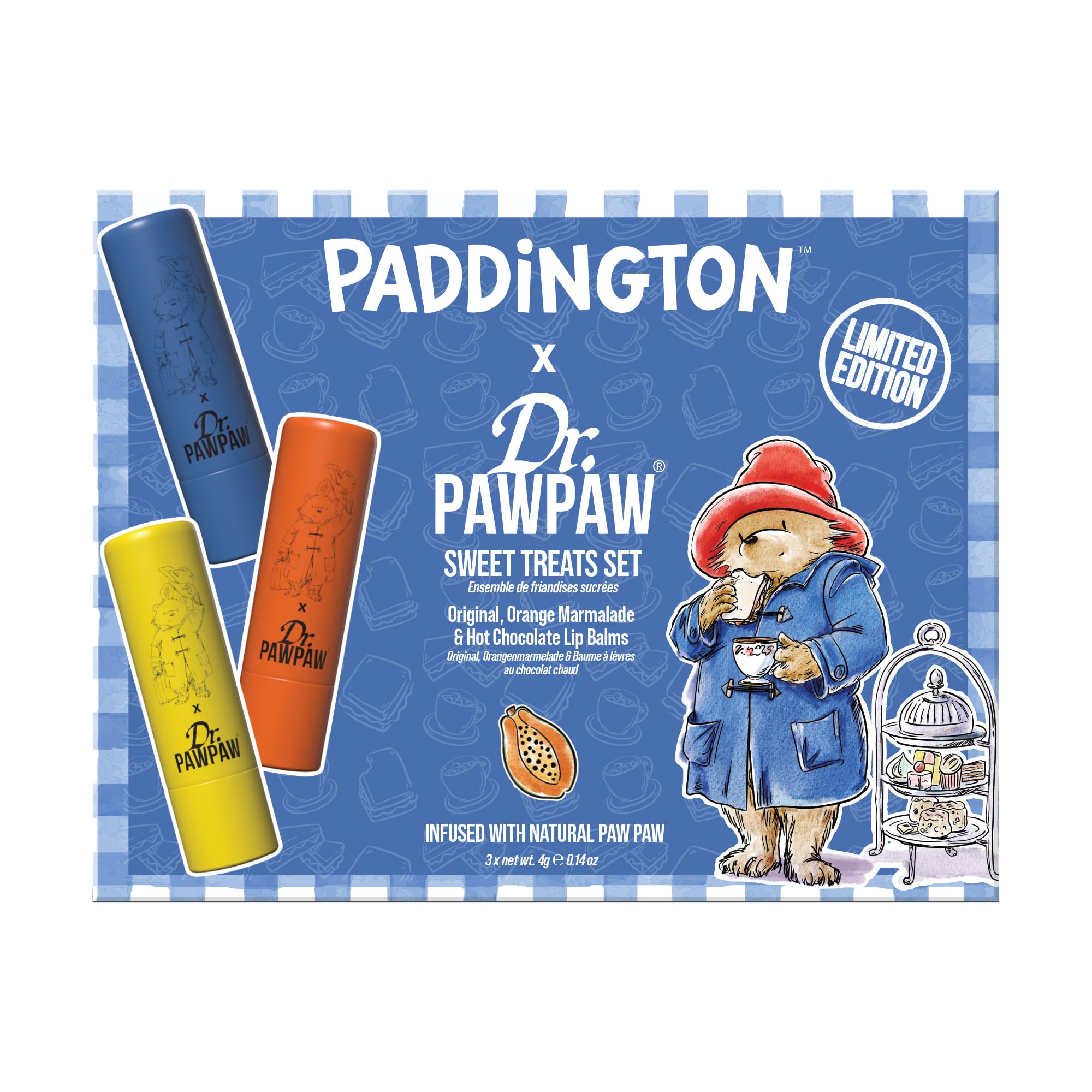 Dr.PAWPAW x Paddington Sweet Treats Lip Balm Set 3 x 4g, Original Orange Marmalade and Hot Chocolate Lip Balms