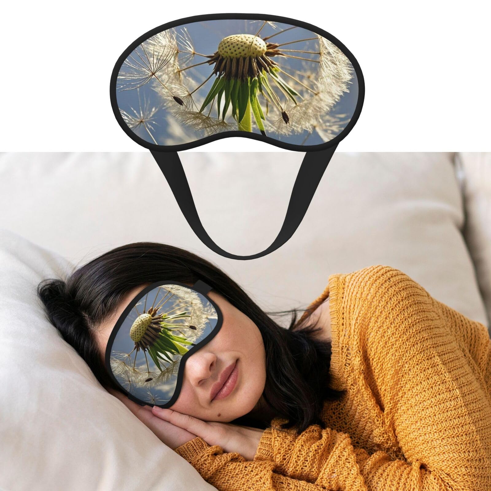 Dandelion Sleep Mask Soft Blackout Eye Mask with Adjustable Strap Comfortable Eye Shade Cover for Women Men Deep