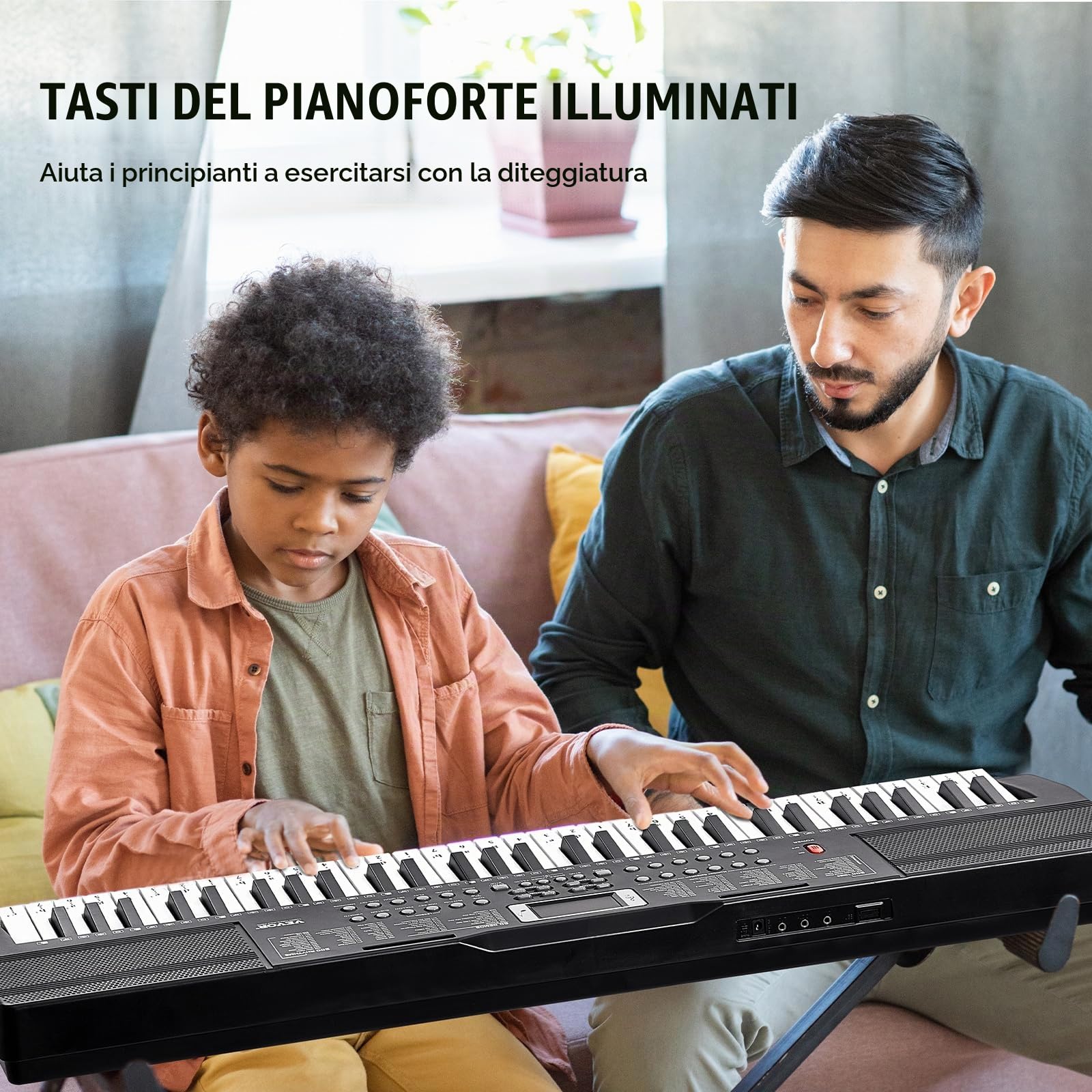 VEVOR Pianoforte Digitale con Tastiera, 61 Tasti, Set Pianoforte con Tastiera Elettrica Portatile, 200 Toni, 200 Ritmi, 60 Brani Demo, Altoparlanti Incorporati, Cuffie, Microfono, per Principianti
