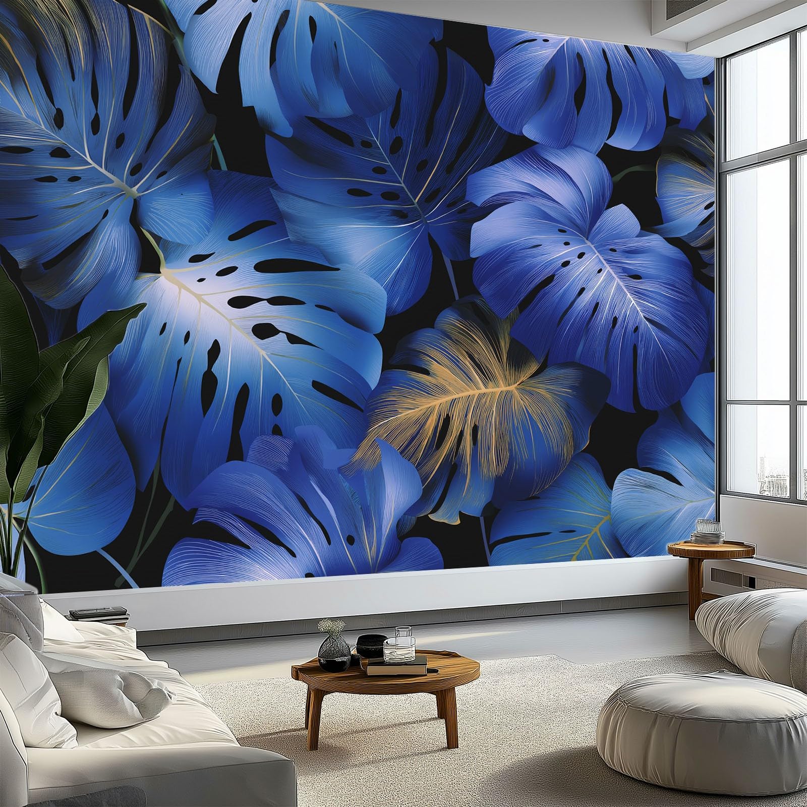 Générique Nowoczesna tapeta panoramiczna rośliny monstera liście palmowe 3D 200 x 140 cm, włóknina XXL nowoczesna dekoracja ścienna salon sypialnia biuro pokój dziecięcy, czarna