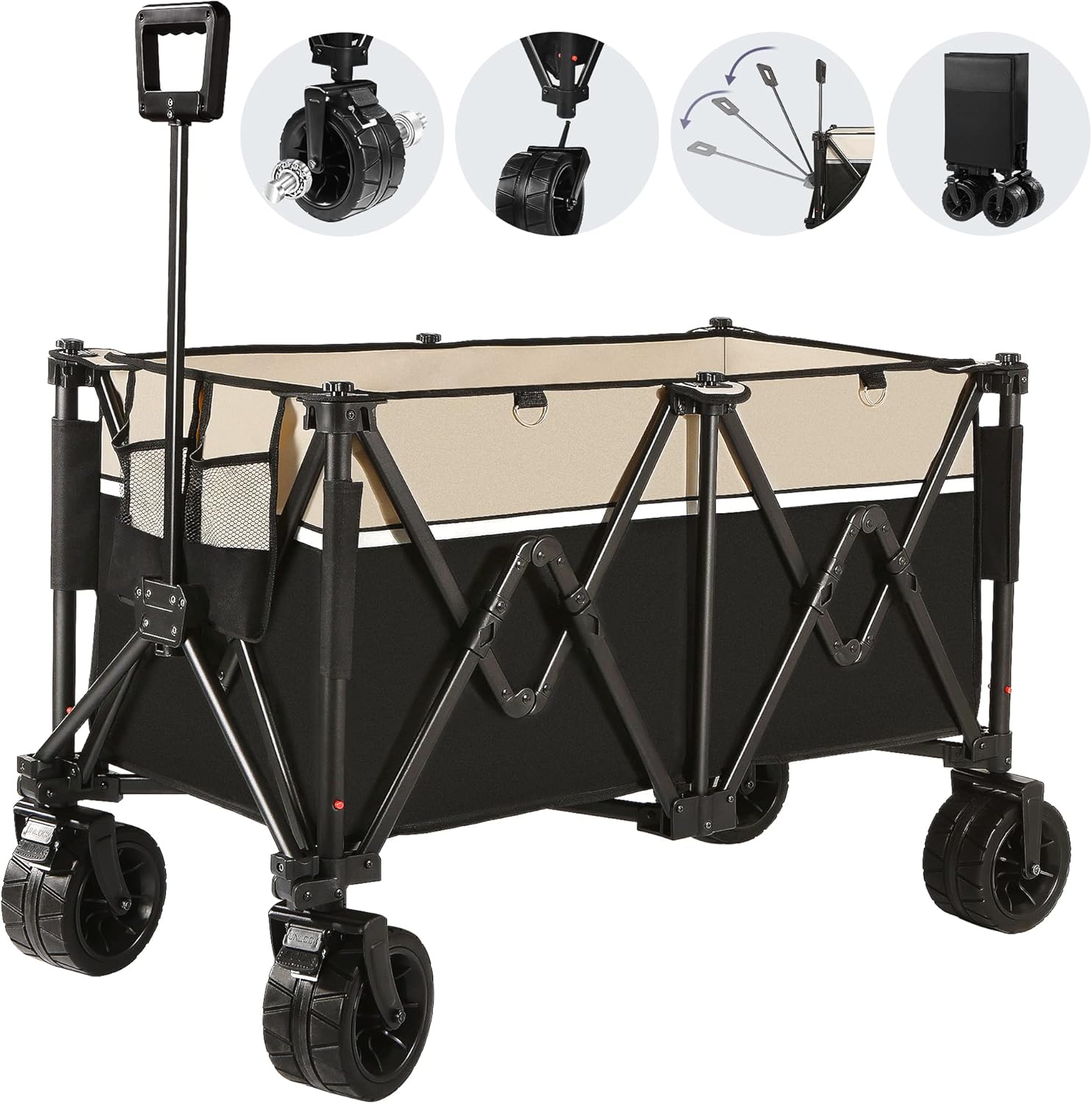 Tnibition Collapsible Camping Trolley, All Terrain Removable Wide