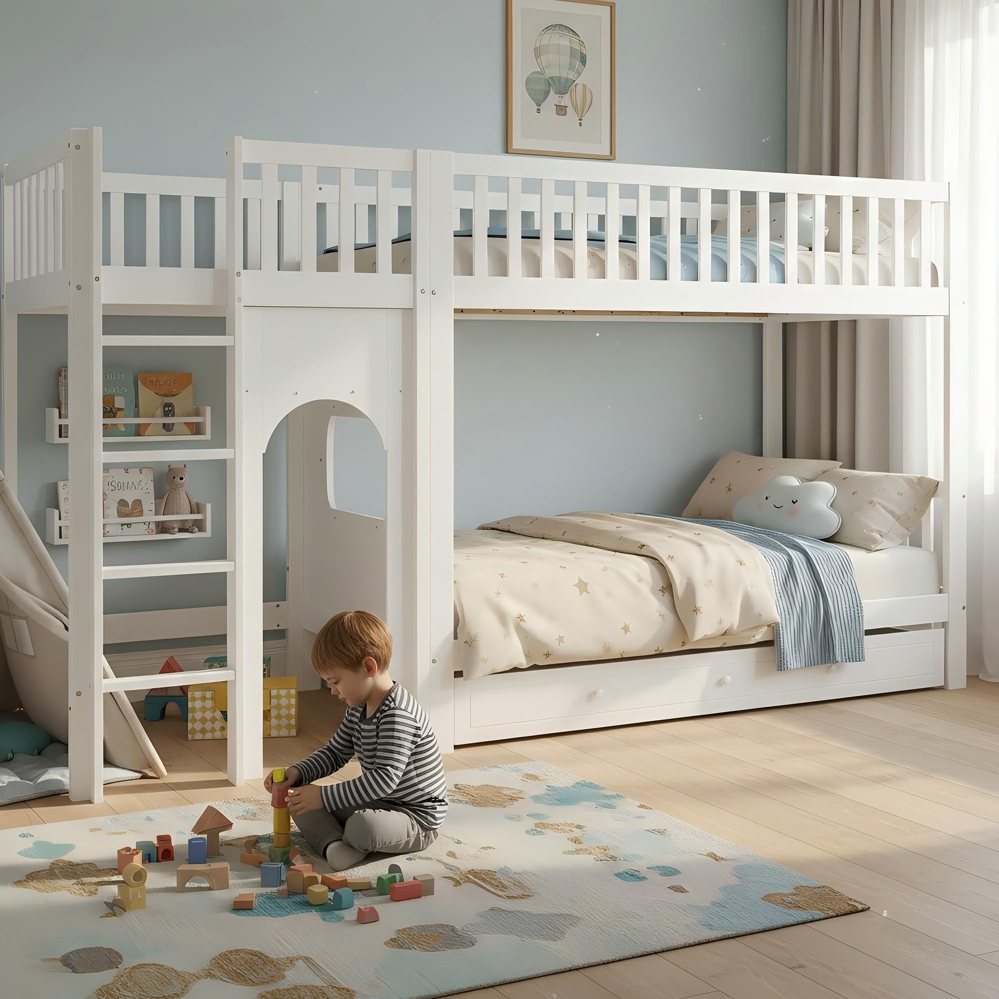 Litera 90 x 200 cm, cuna para niños, adolescentes, pino, blanco-1