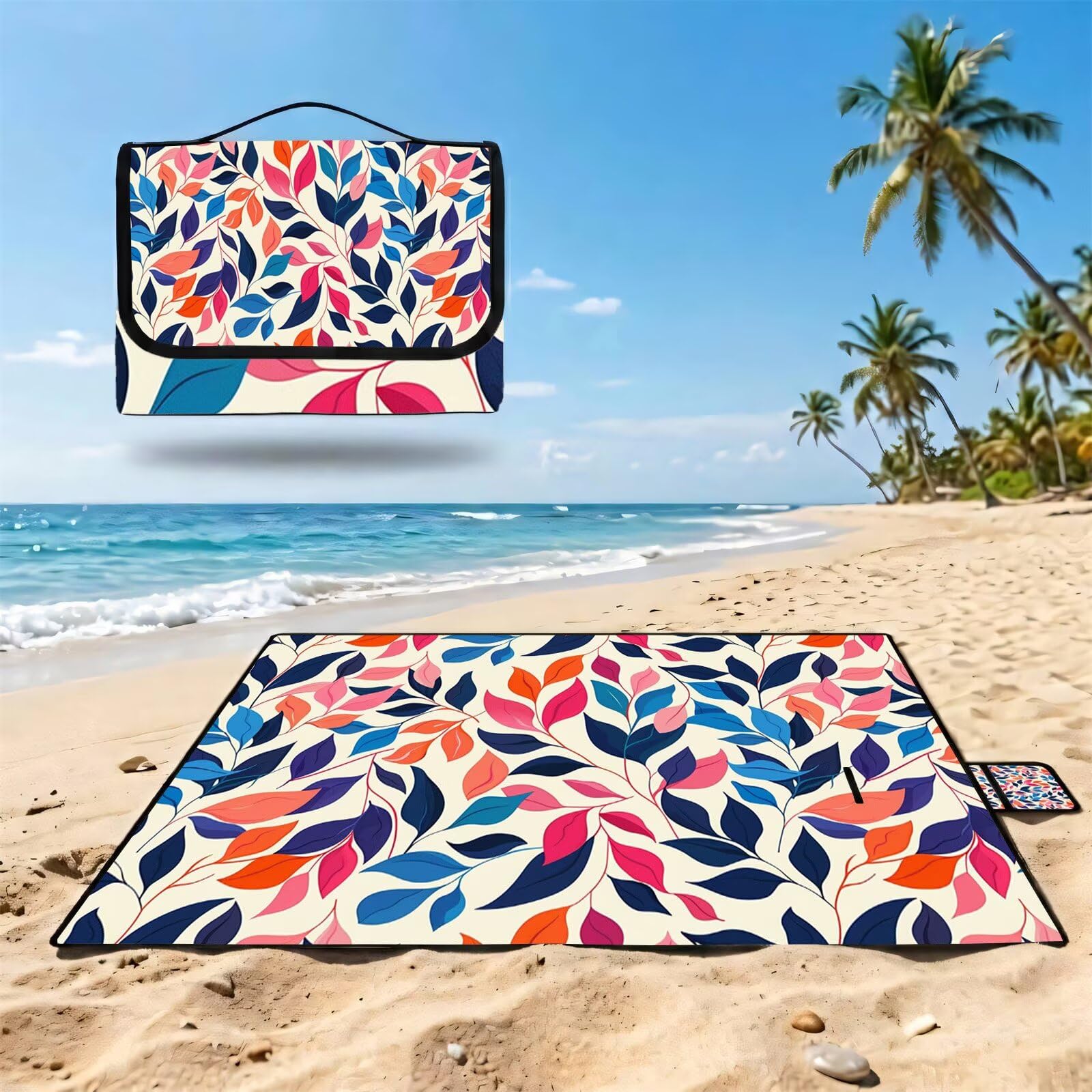 Grande Coperta de Picnic 200x300 cm, Foglie colorate (3) Manta Picnic Impermeable Anti-Sabbia Manta de Playa Pieghevole, Outdoor Picnic Blanket per Spiaggia, Camping, Giardino, Trekking - FZ-163