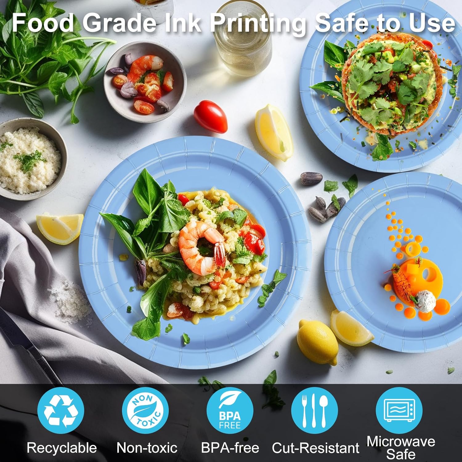 Light Blue Disposable Paper Plates -400GSM-50 x 10" Dinner Plates and 50 x 8 Dessert Plate,for Family Use,Birthday,Anniversaries,Engagements and More - Image 2