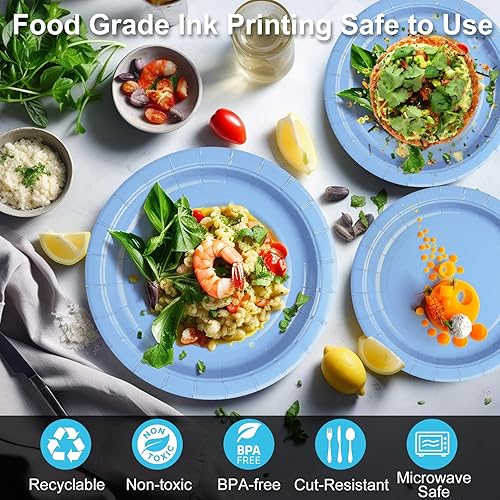 Miniatura 9 de Platos de papel desechables color naranja, platos llanos de 50 x 10 y platos de postre de 50 x 8, suministros de papel de fiesta resistentes para