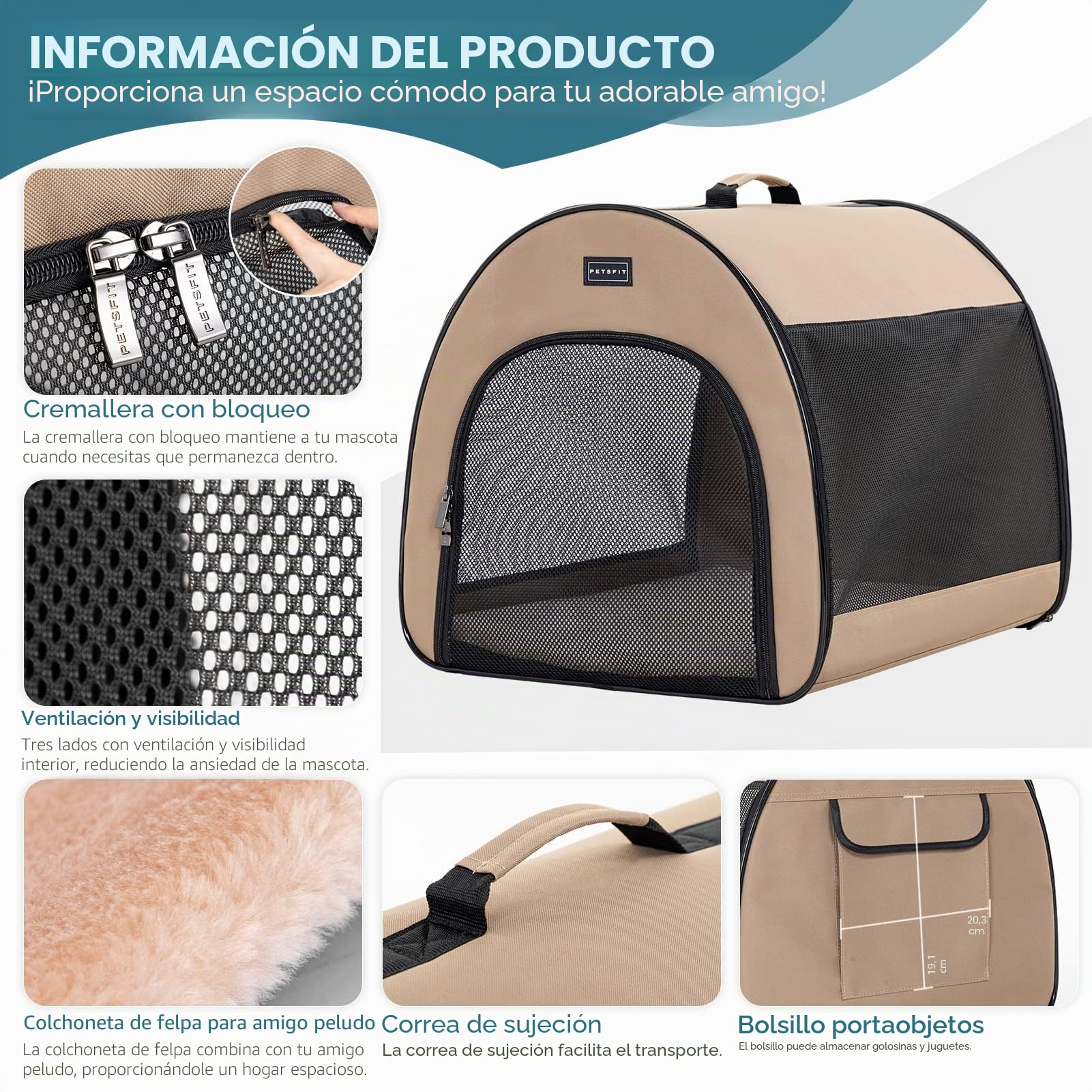 Petsfit Transportín Perros Bolsa transportín para Perros trasportines Perro pequeño Mediano
