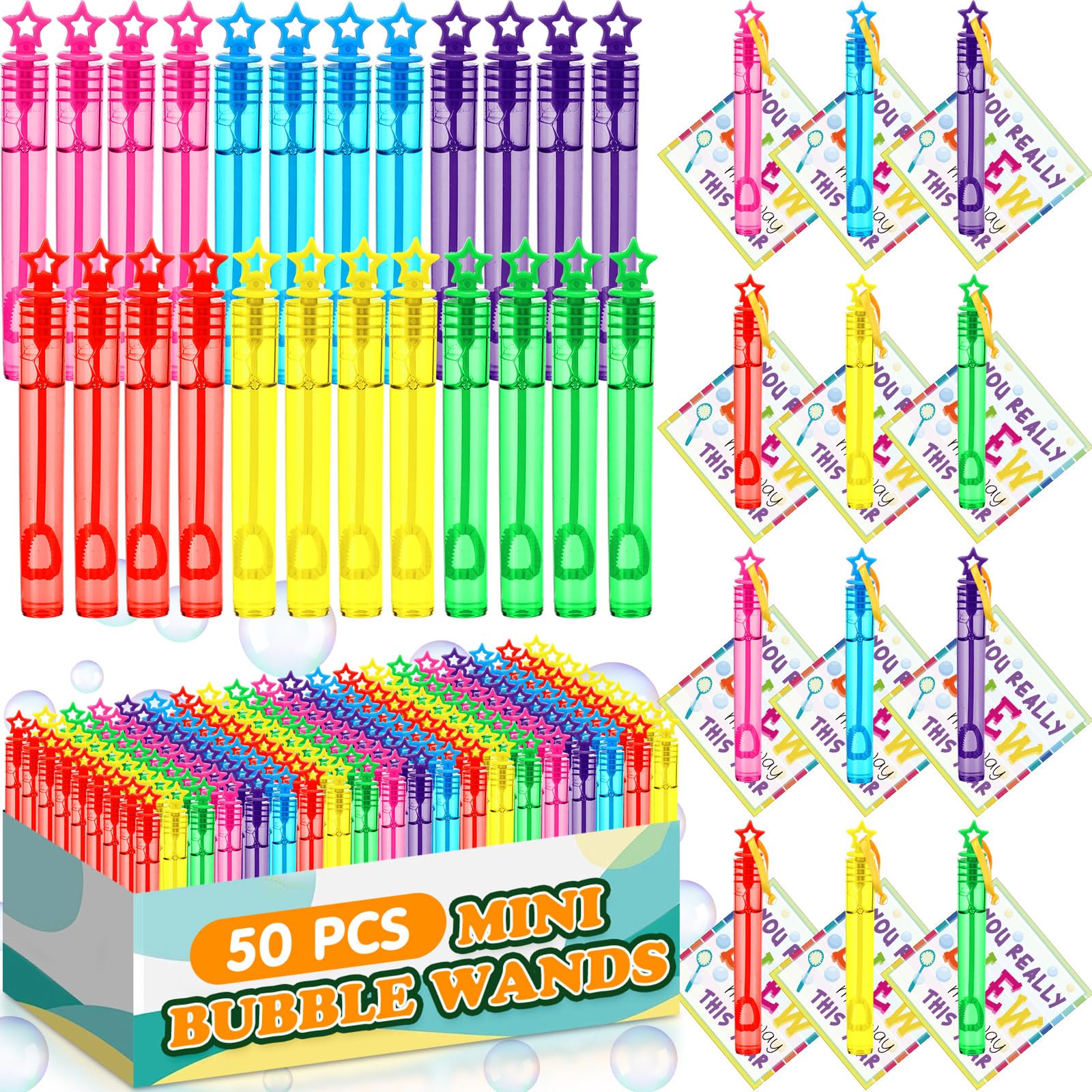 Silkfly 50 Pcs Mini Bubble Wands Bubble Party Favors Back to School Gifts for Students Summer Beach Pool Kits Boy Girl Student Gifts from Teacher for