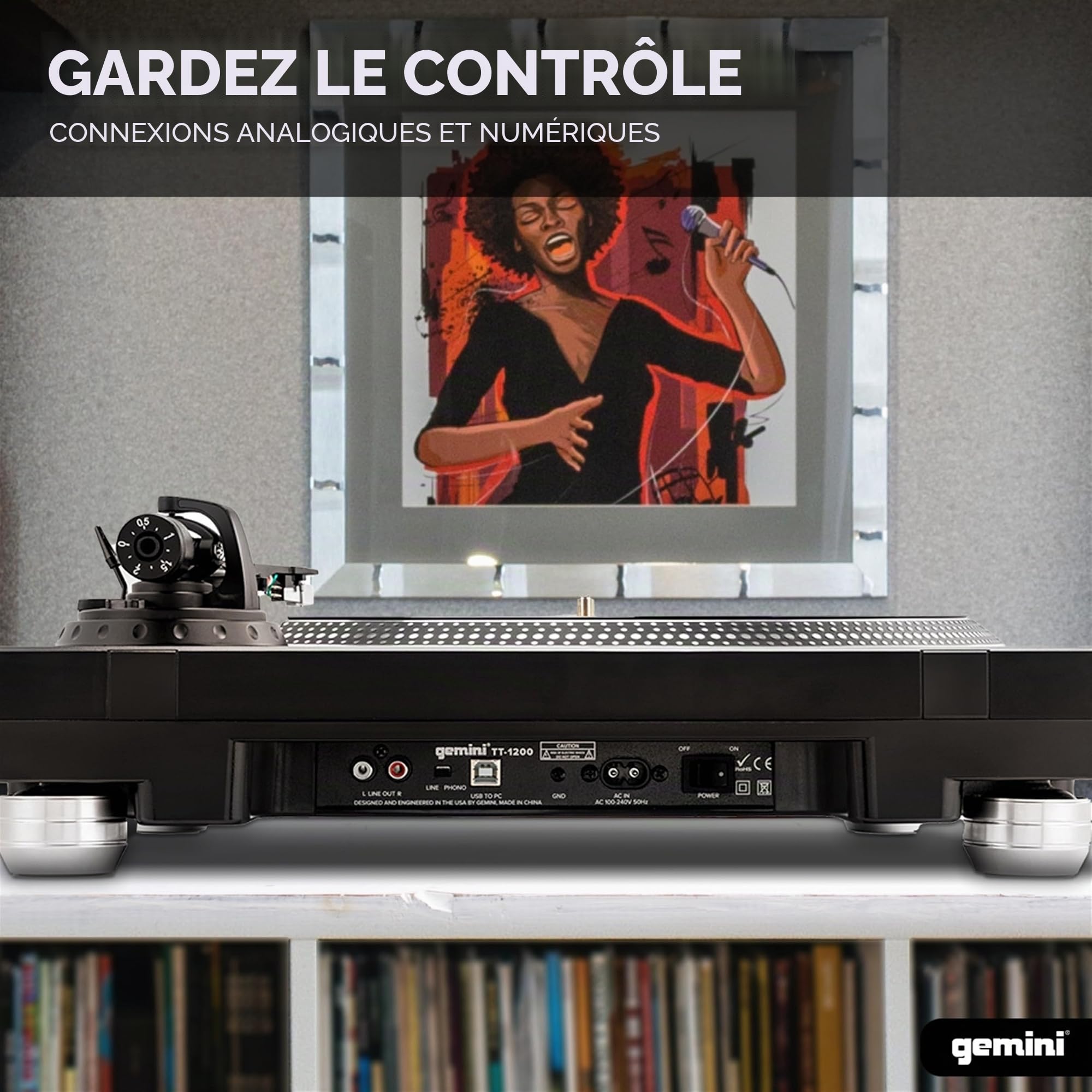 Gemini Sound TT-1200 – Platine vinyle à entraînement par courroie à 2 vitesses, Platine DJ pour installation stéréo personnelle avec interface USB et logiciel Audacity fourni