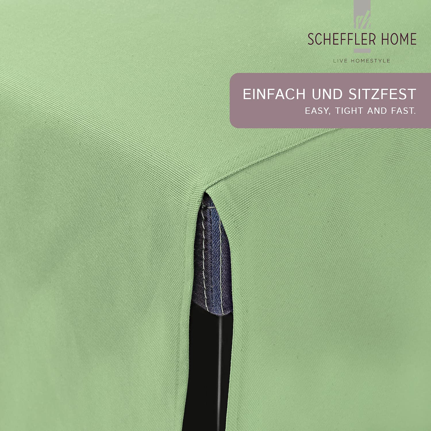 SCHEFFLER-Home Fundas Sillas de Comedor Elásticas Mila – Set de 6 Elegantes Fundas Sillas Ajustables con Lazo – Fundas para Sillas con Banda Elástica, Verde Menta