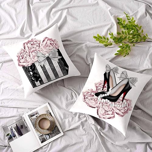 Juego de 2 fundas de almohada decorativas en blanco y negro de la Torre Eiffel de París de 18 x 18 pulgadas, fundas de almohada para sofá, fundas de