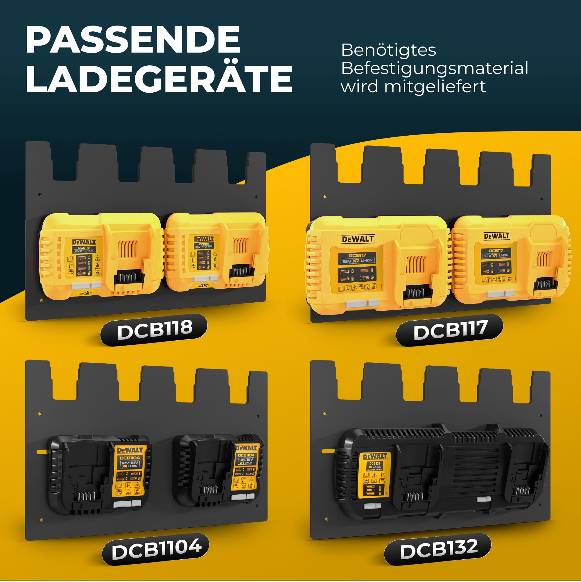 Wandfest Wandhalterung für DeWalt Akkus und Ladegeräte Made in Austria 1-4 Akkus