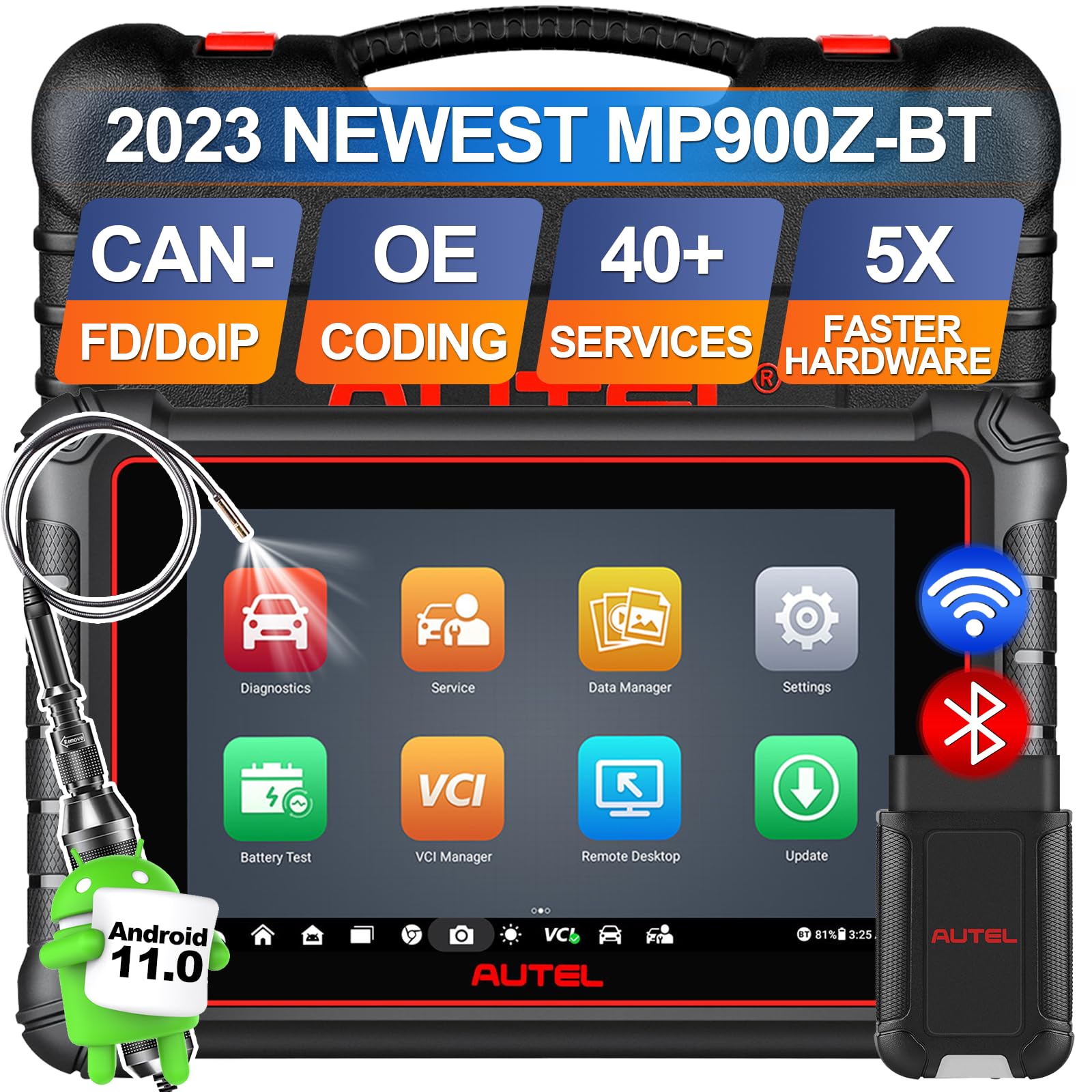 AutelScanner MaxiPro MP900Z-BT with 60$ MV108, 2025 Upgraded of MP808S/MS906BT, Android 11 ECU Coding Scan Tool, Bi-Directional Scanner with 40+ Services, Full System OBD2 Scanner Support CAN FD/DoIP