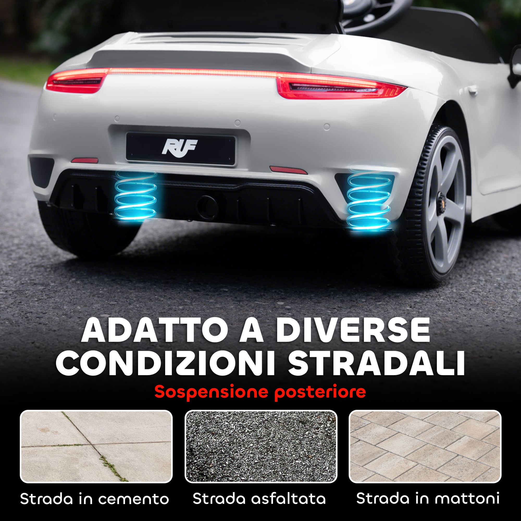 AIYAPLAY Macchina Elettrica per Bambini 3-5 Anni Licenza RUF GT Bianco | Auto Elettrica per Bambini, con Telecomando, Avvio Lento, Cintura di Sicurezza, Luci, Musica e USB