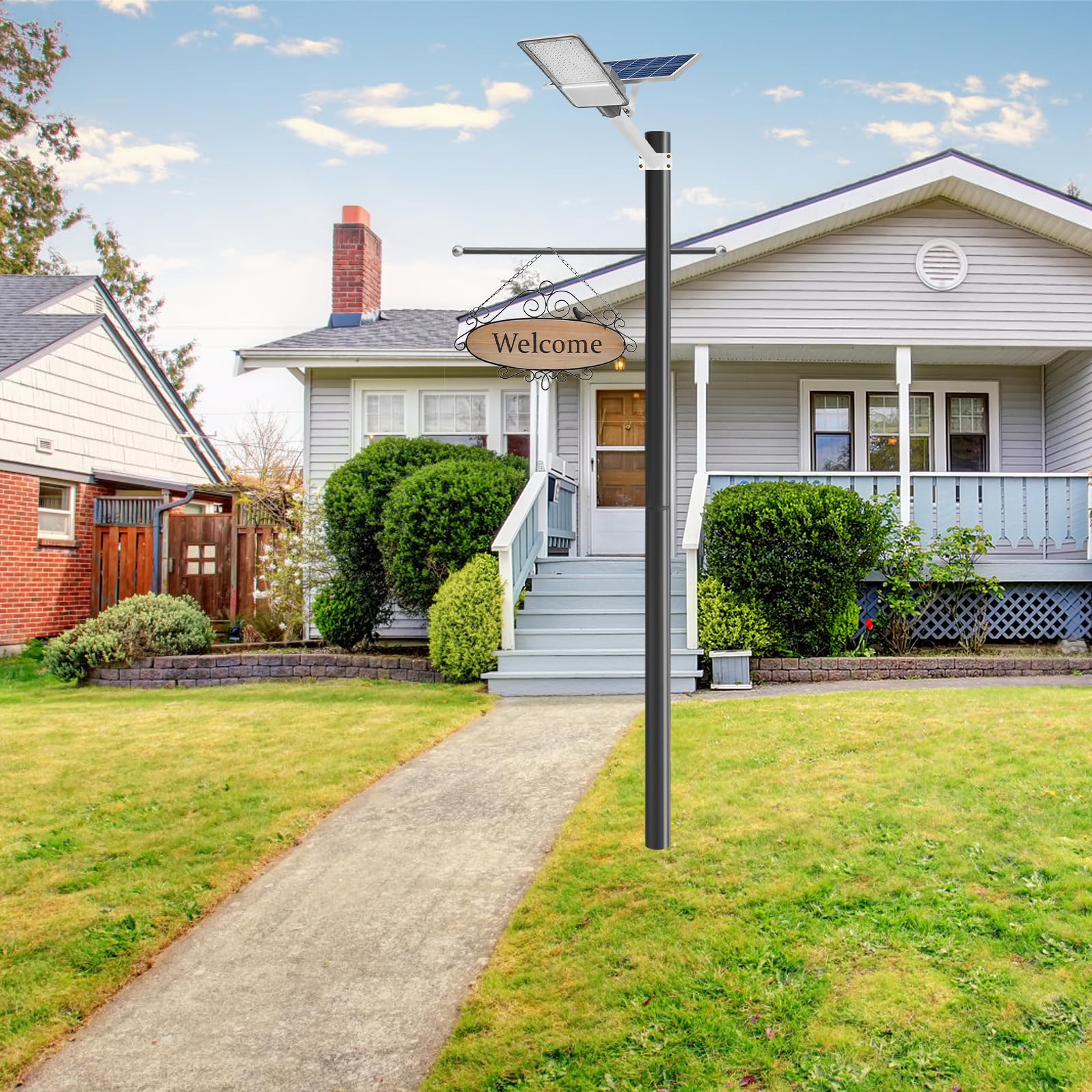 80-Inch Black Outdoor Lamp Post with Cross Arm - Weather Resistant Steel Light Pole for Yard, Driveway, Garden, Pathway - Direct Burial Mount Lamp Post for Exterior Lighting Fixtures(1pcs)