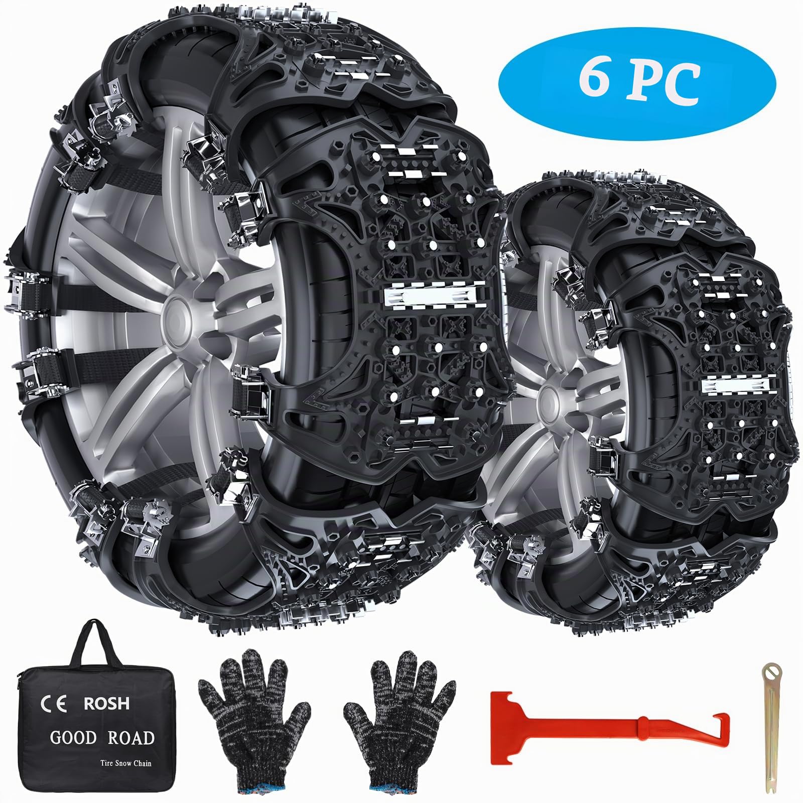FethFire Cadenas Nieve Universales, 6 Piezas Cadenas Coche Nieve para Coches SUV con Ancho de Neumático 165-285 mm