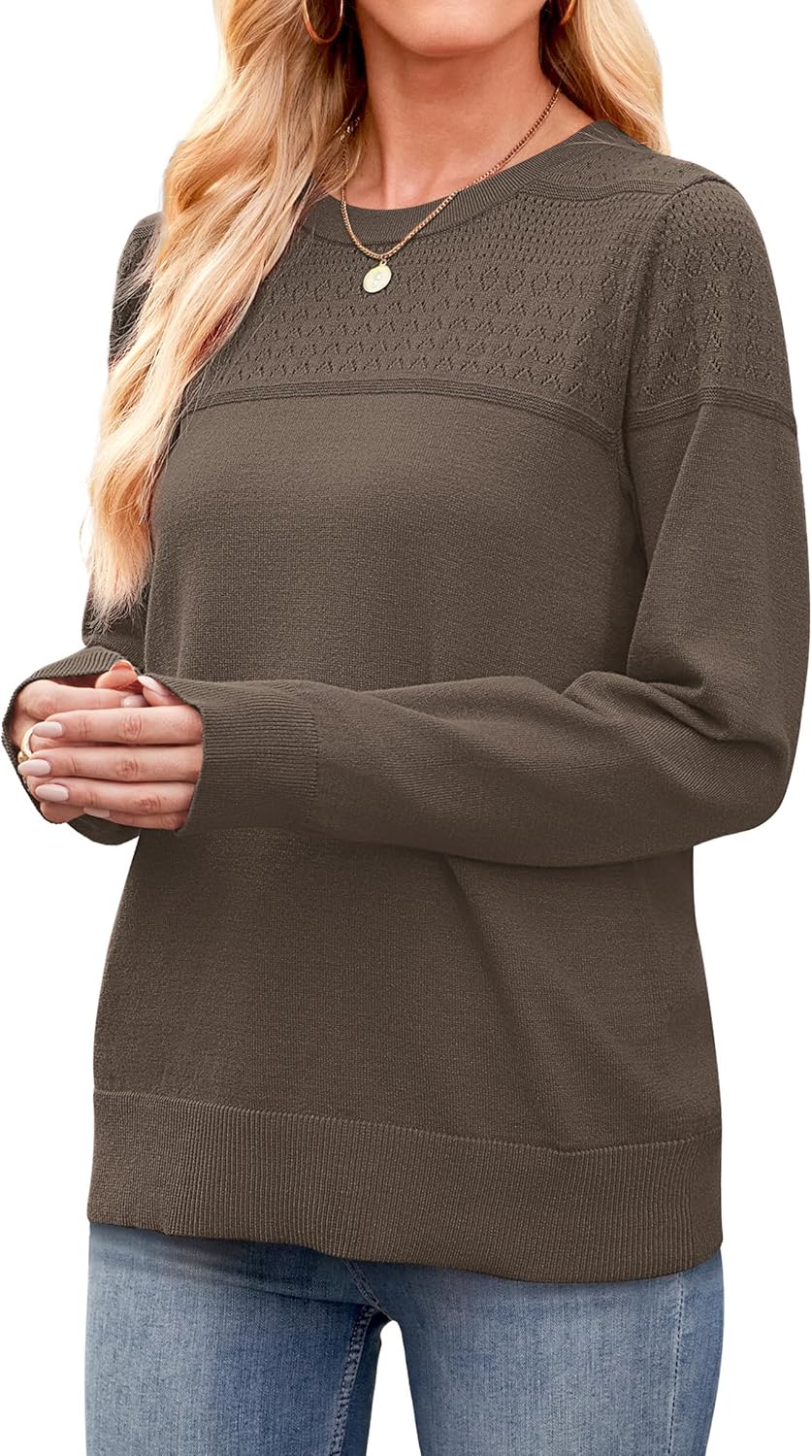 WIHOLL Sweaters for Women Crewneck Crochet Tops Long Sleeve 2025 Fall Winter Outfits Fashion Clothing - Image 3