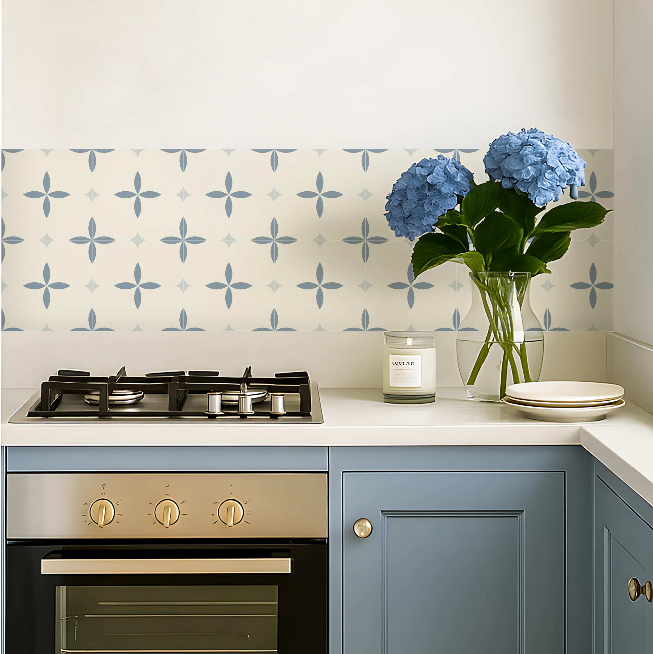 Tile Sticker, 15cm/6inch Blue Floral Self Adhesive Stick on Tiles Transfer Sticker for Bathroom Kitchen, Splashback, Peel and Stick Vinyl Floor Wall Tiles Sticker
