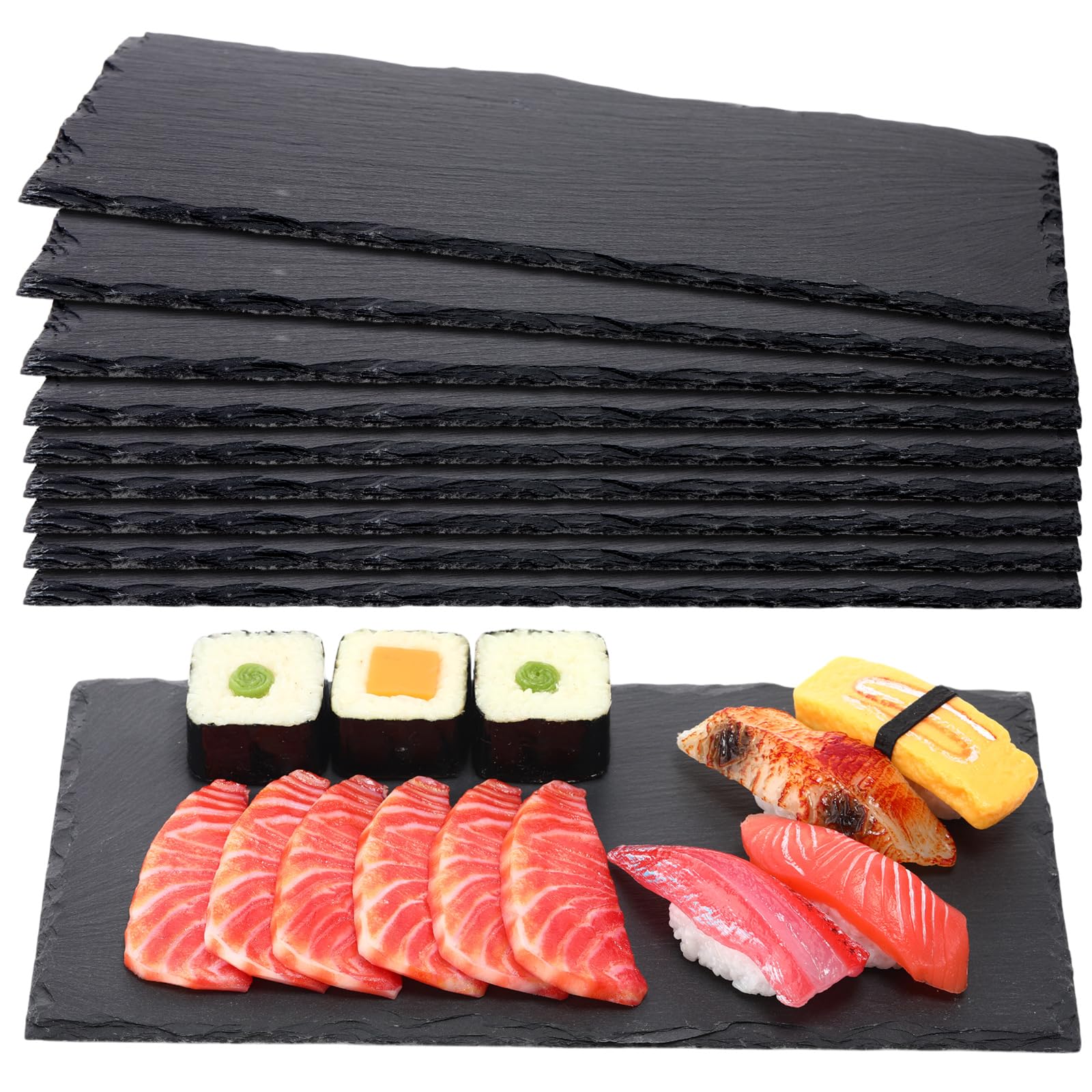 Zopeal 10 Pcs 11.8" X 5.9" Black Slate Charcuterie Boards Charcuterie Stone Plates with Natural Edge Slate Cheese Tray Serving Stone Board for Kitchen