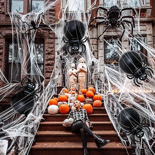 Miniatura 5 de Globos de papel de aluminio de Halloween, juego de pancartas de globos negros para fiesta de Halloween, 16 pulgadas, kit de banderines para temática