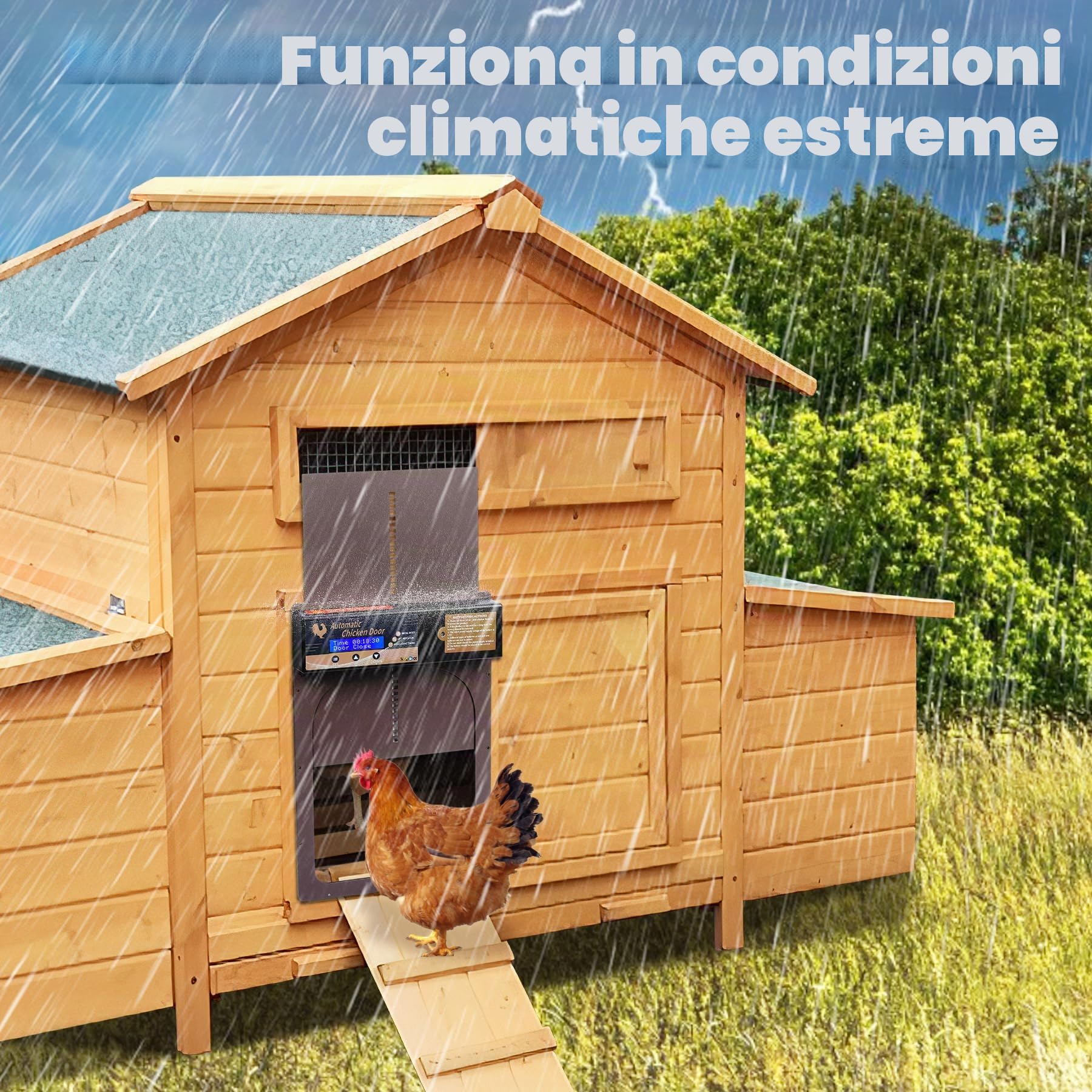 VAYALT Porta automatica per pollaio in alluminio, con timer anti-pizzico, nuova porta automatica per pollaio con schermo LCD programmabile impermeabile, funziona a batteria