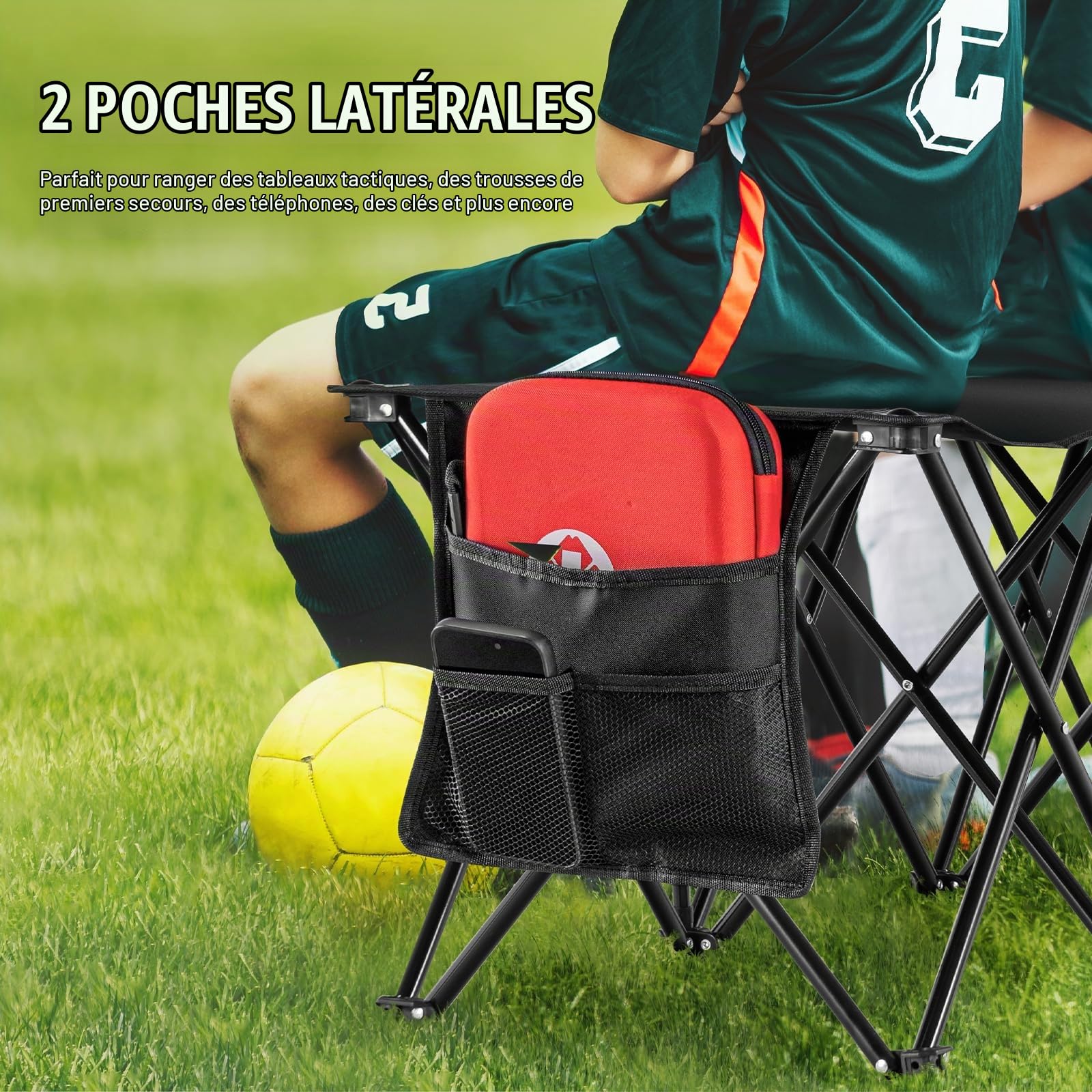 VEVOR Banc Pliant Portable à 6 Places, Banc de Camping Pliable en Plein air avec Sac de Transport, Banc latéral de Sport d'équipe pour Football, Camping, pêche, siège instantané sans Assemblage, Noir