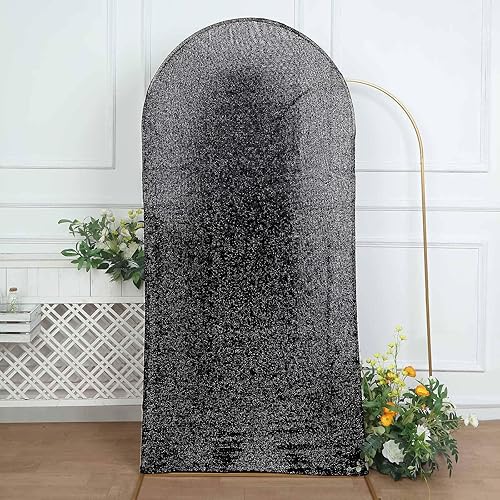 Miniatura 8 de Efavormart - Marco de fondo redondo de elastano negro brillante de 7 pies, cubierta metálica brillante para arco de boda de 2 lados