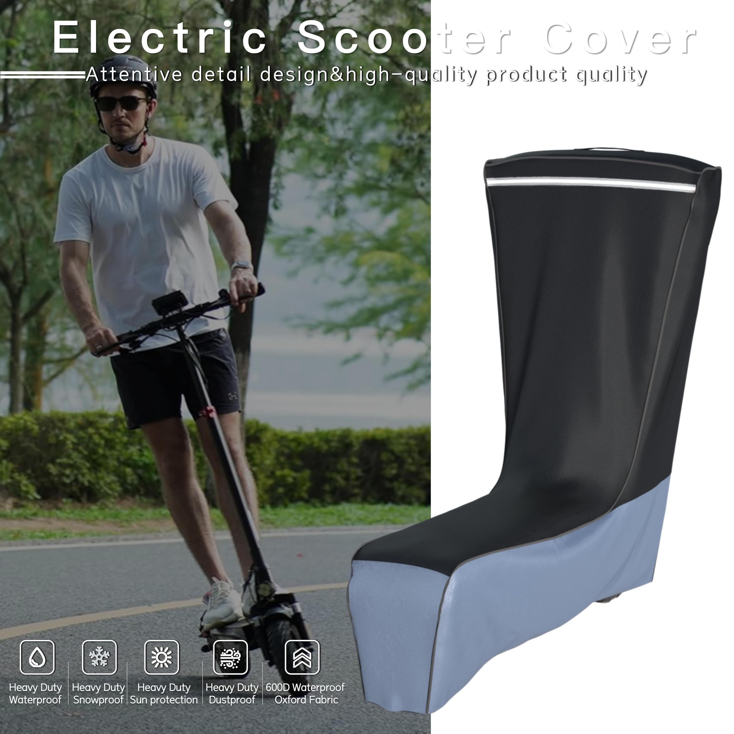Funda para scooter eléctrico (300 W-3000 W), ajuste universal para todas las estaciones, diseño de mejor ajuste, tela Oxford resistente, protección a prueba de polvo y viento (negro gris) (54 x 28 x 2