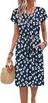 MISFAY Summer Dresses for Women Short Sleeve Crew Neck Casual Sun Dress with Pockets